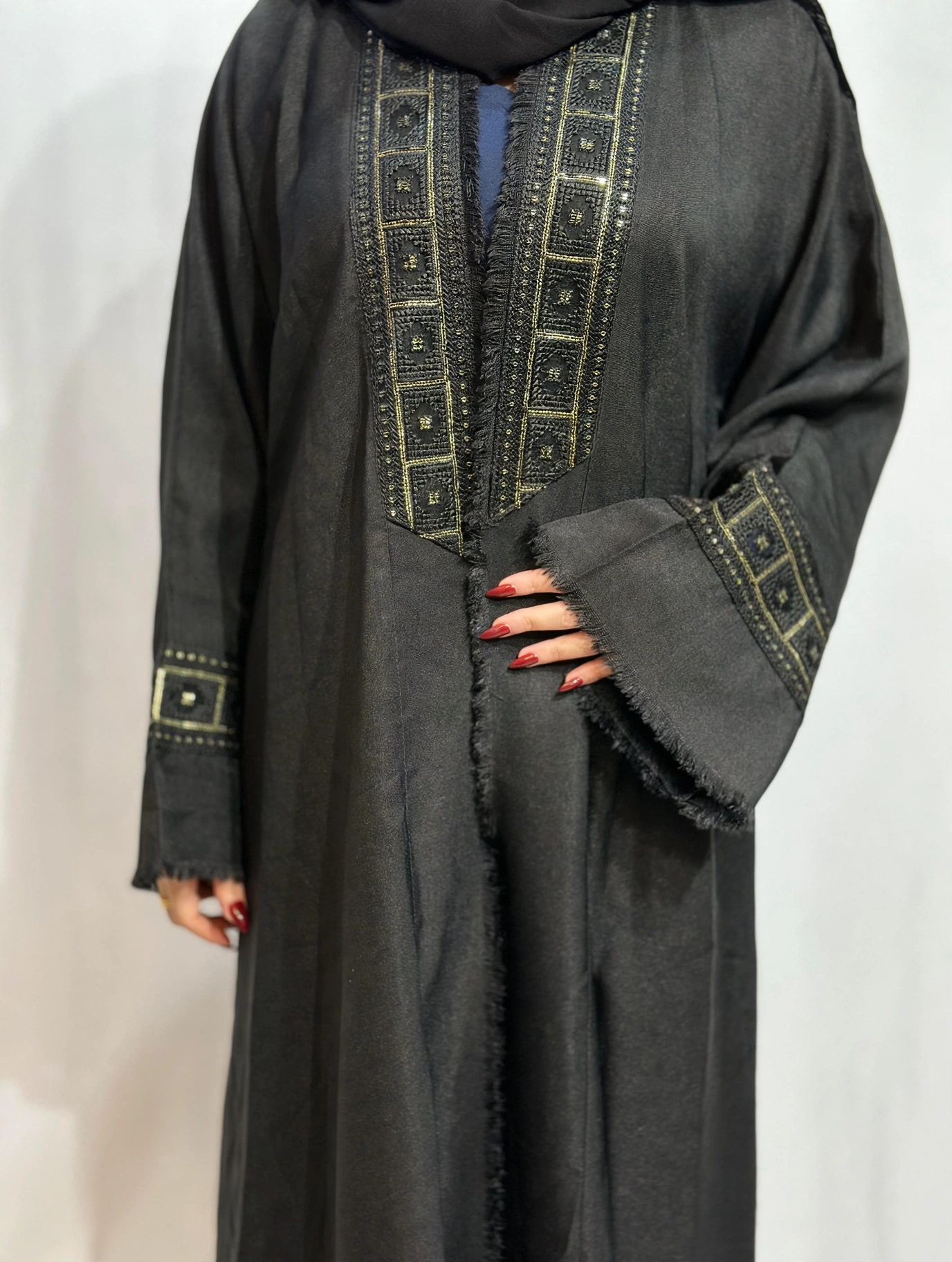 Open Throw Panel Fringe Abaya
