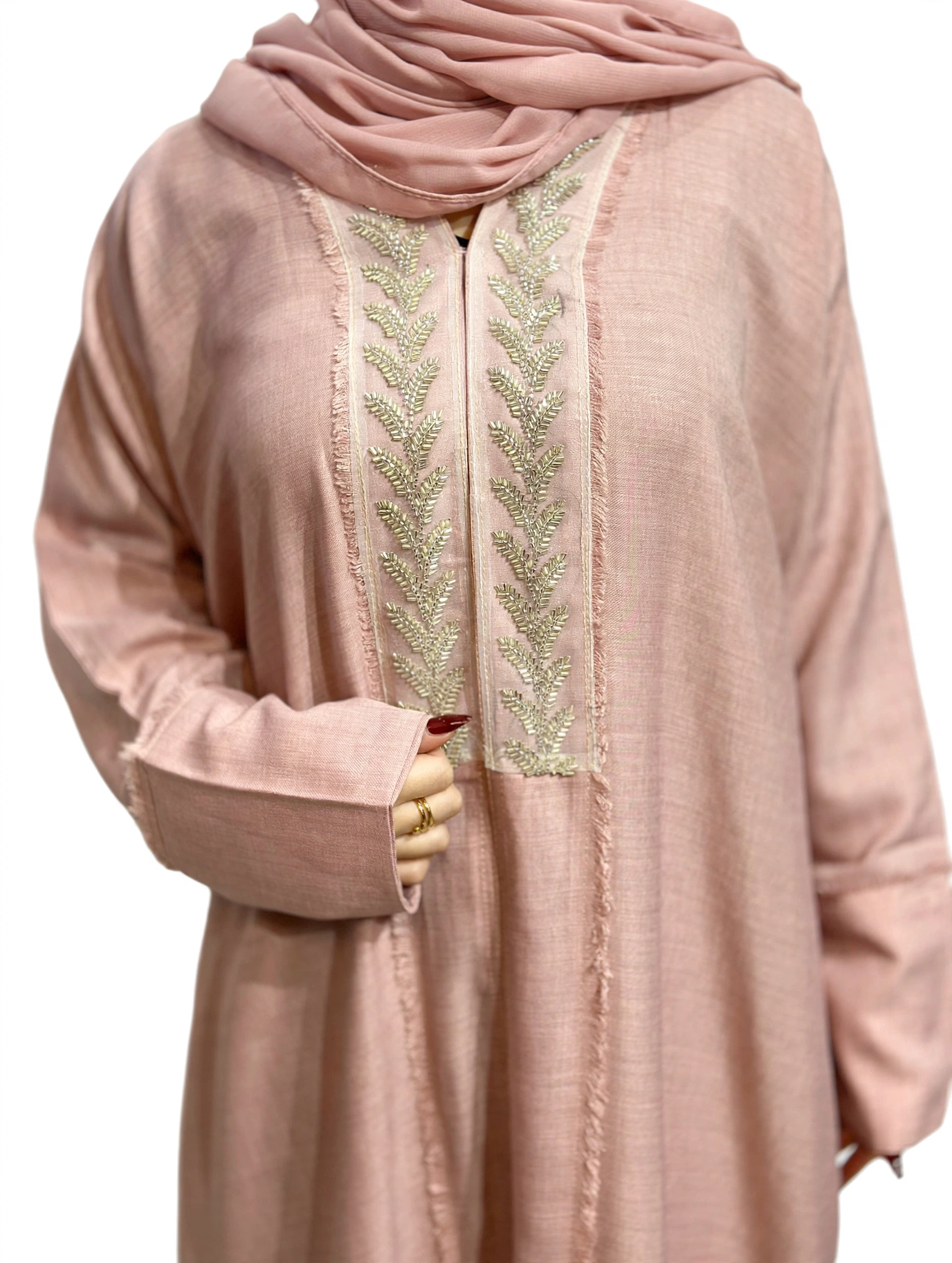 Fringe-Trim Embroidered Abaya