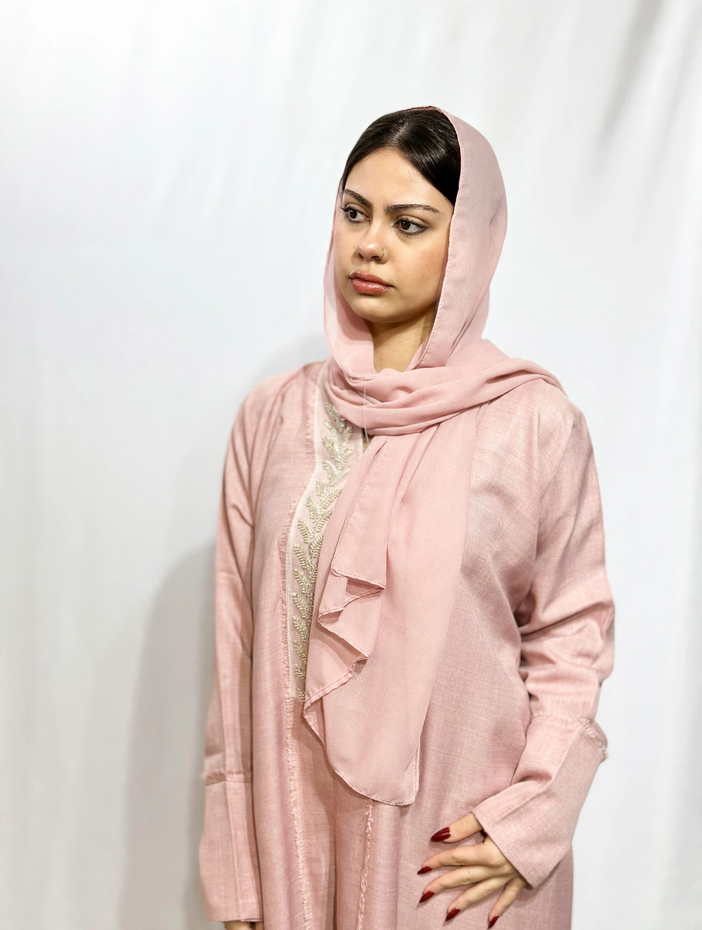 Fringe-Trim Embroidered Abaya