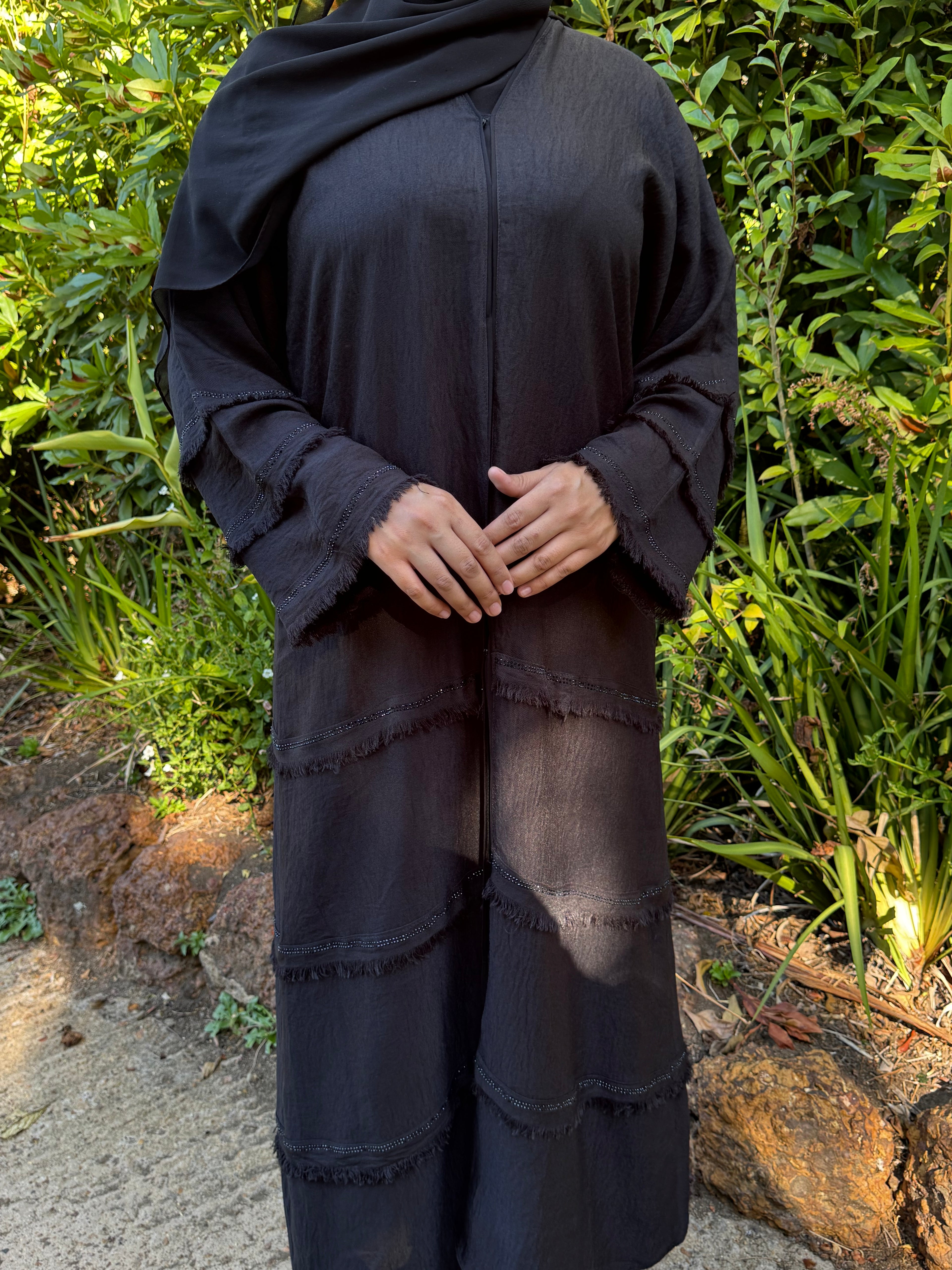 Layered linen abaya