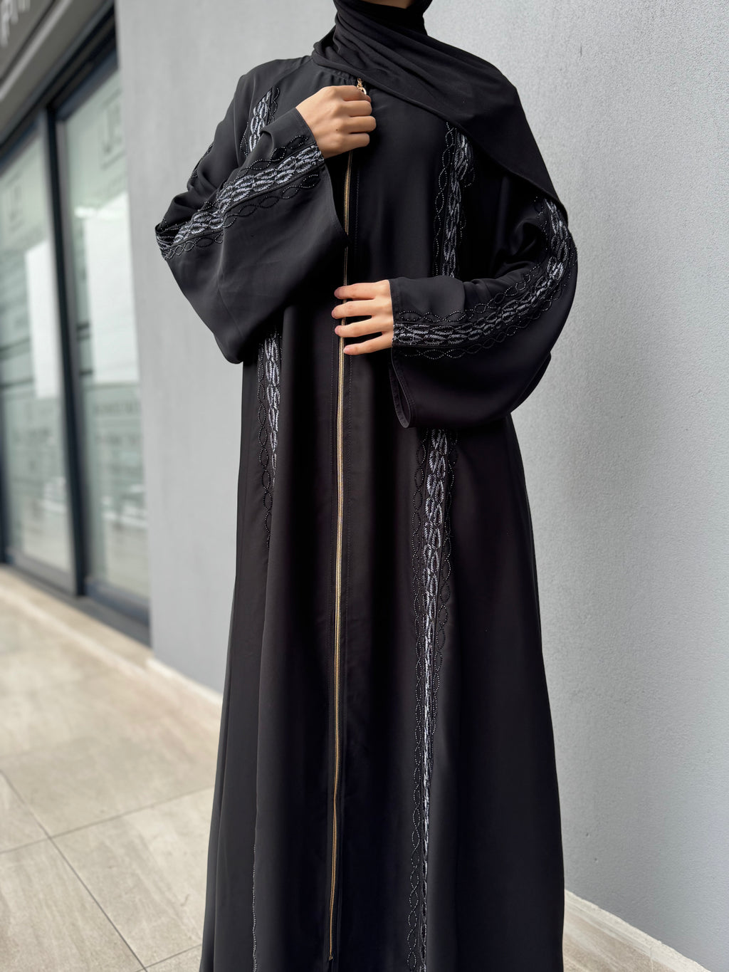 Embellished Zip Abaya