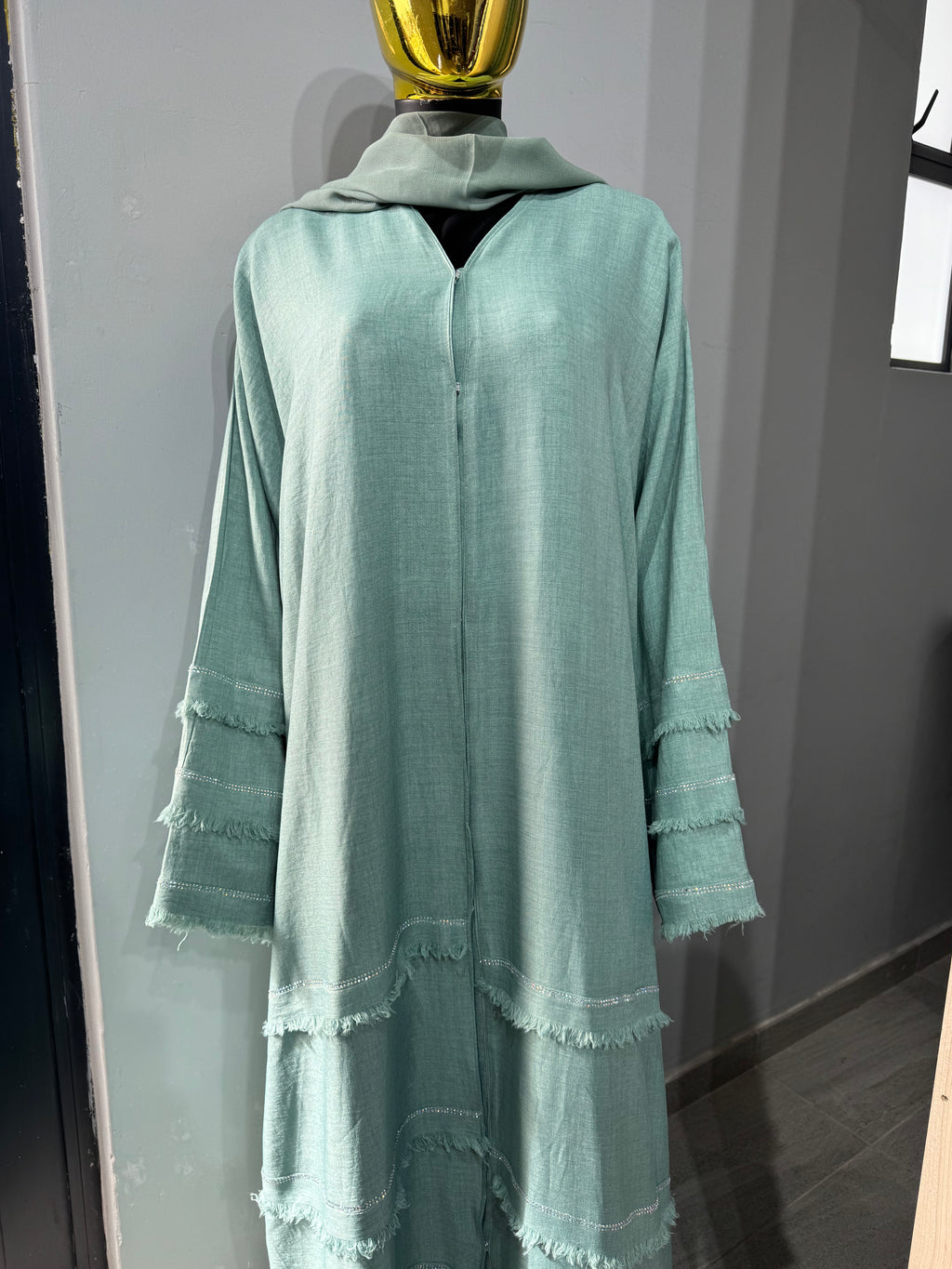 Layered linen abaya
