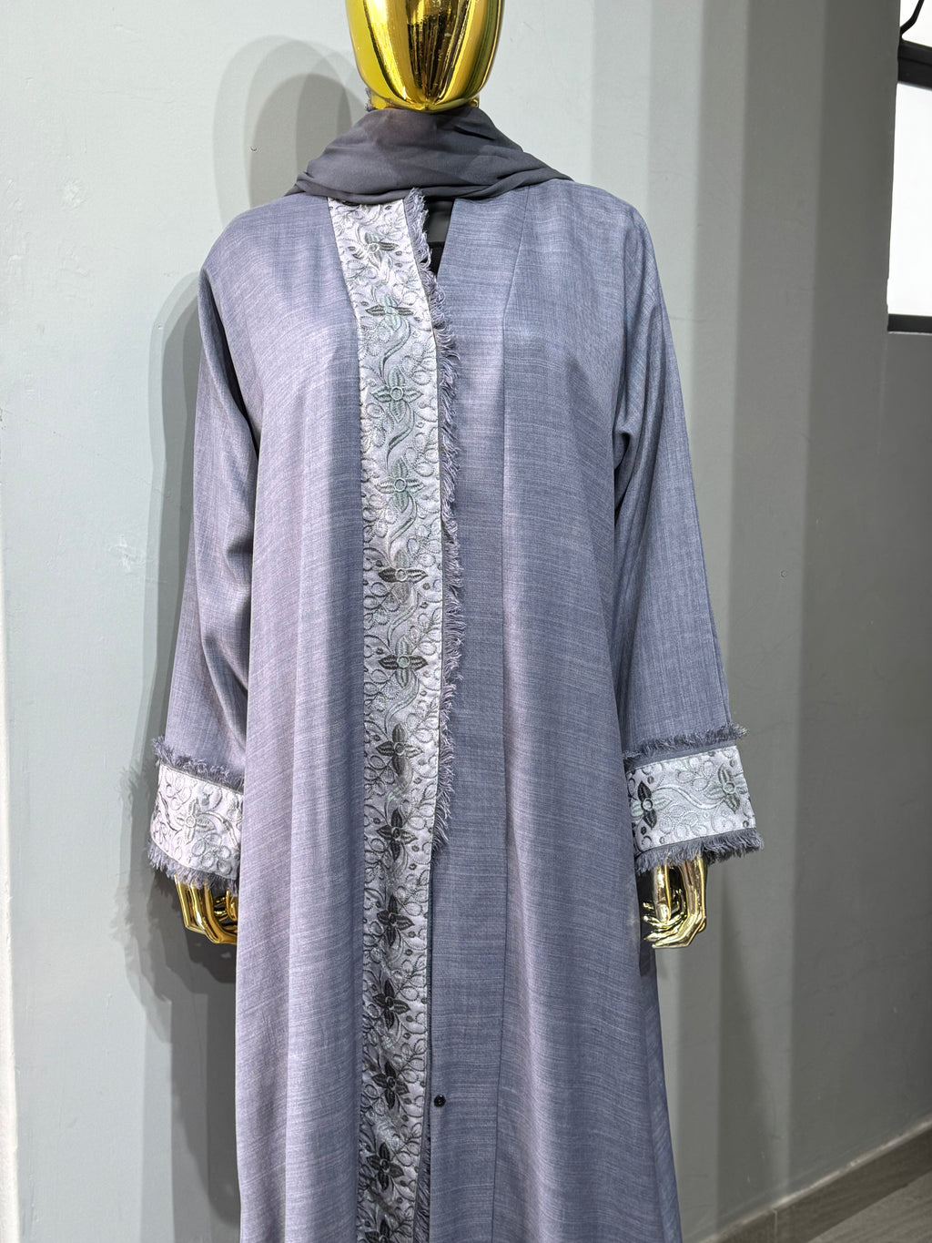 Naseem Al Bahar Geometric Trim Open Abaya