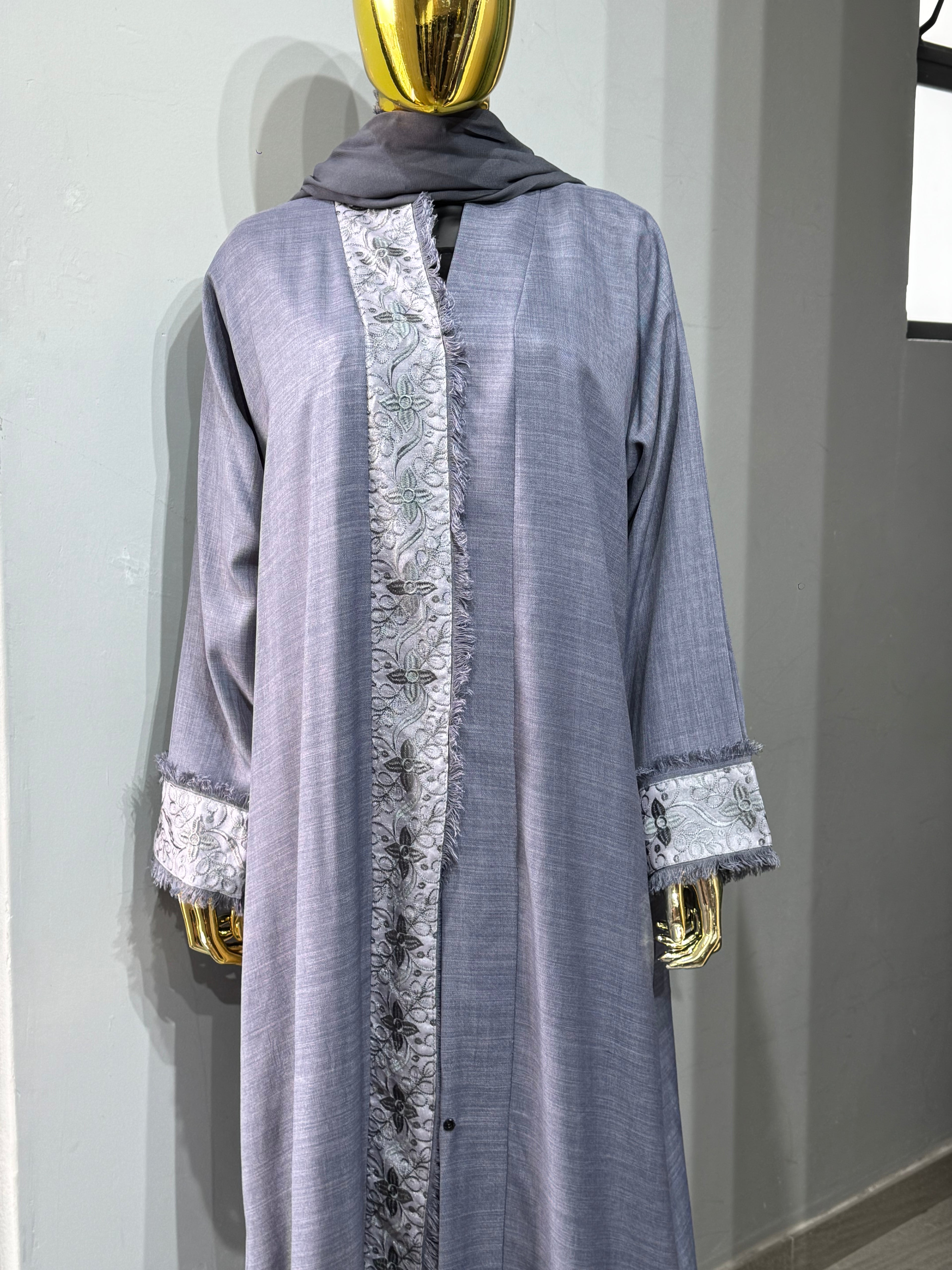Naseem Al Bahar Geometric Trim Open Abaya