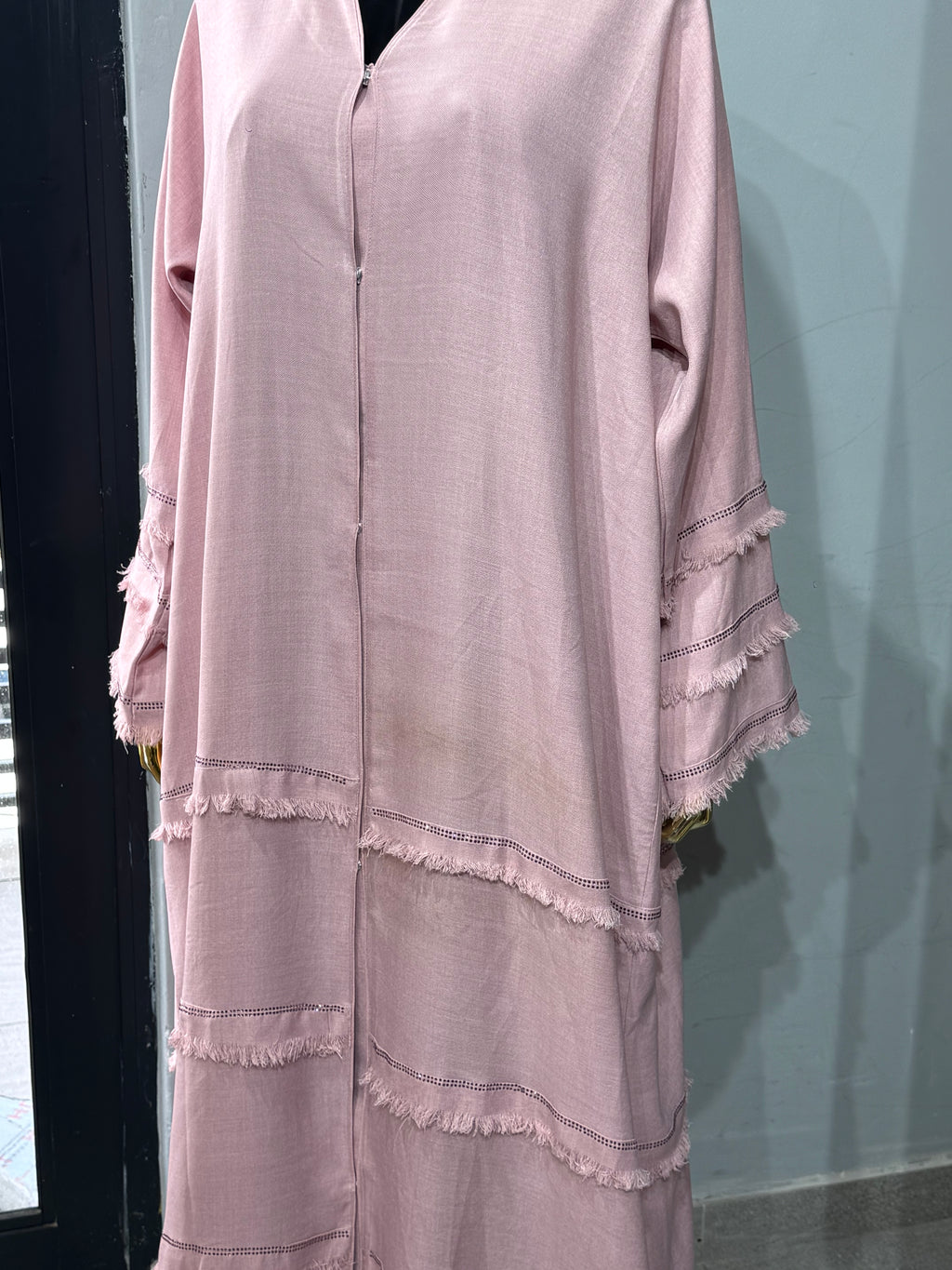 Layered linen abaya
