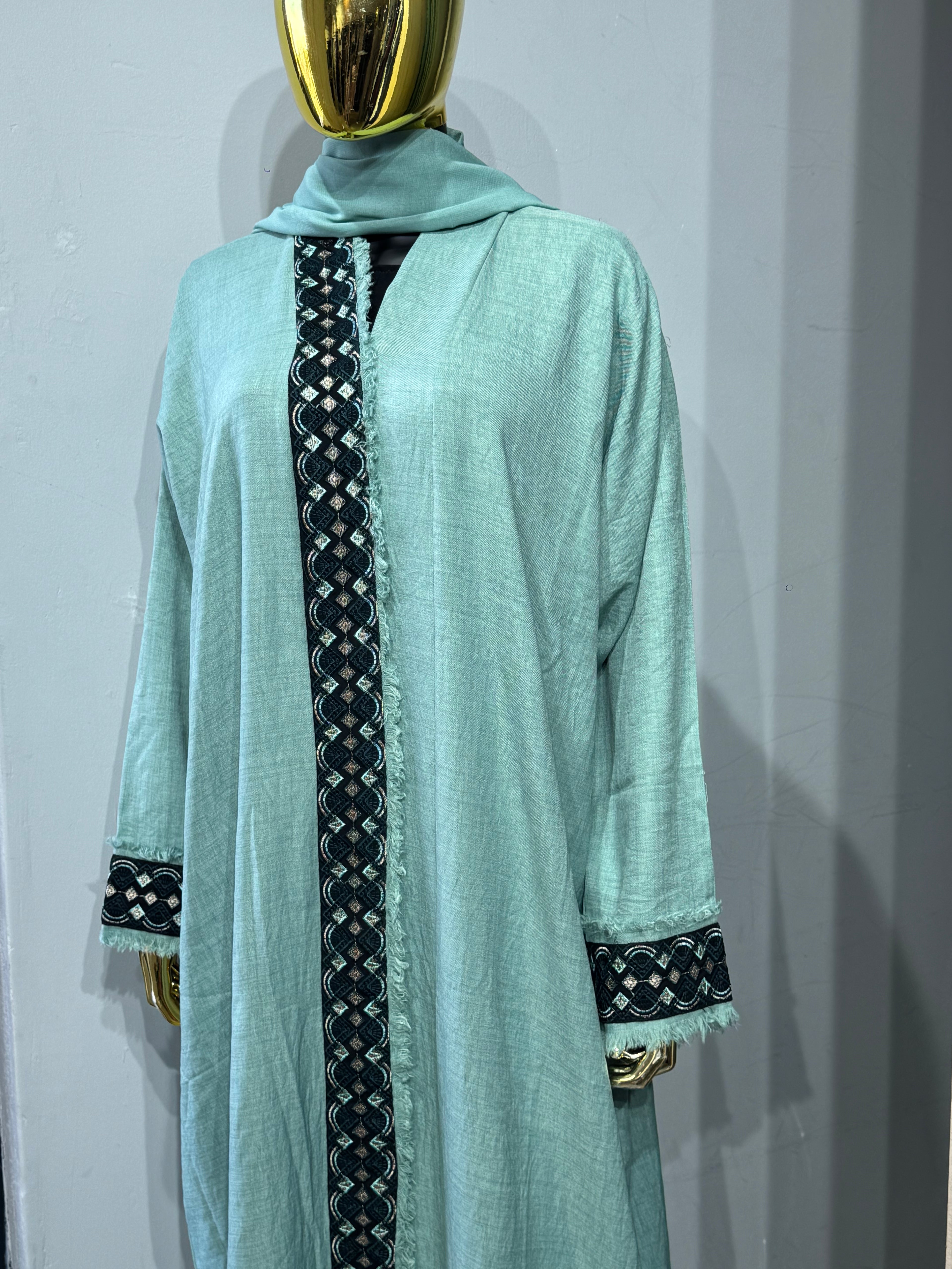 Naseem Al Bahar Geometric Trim Open Abaya
