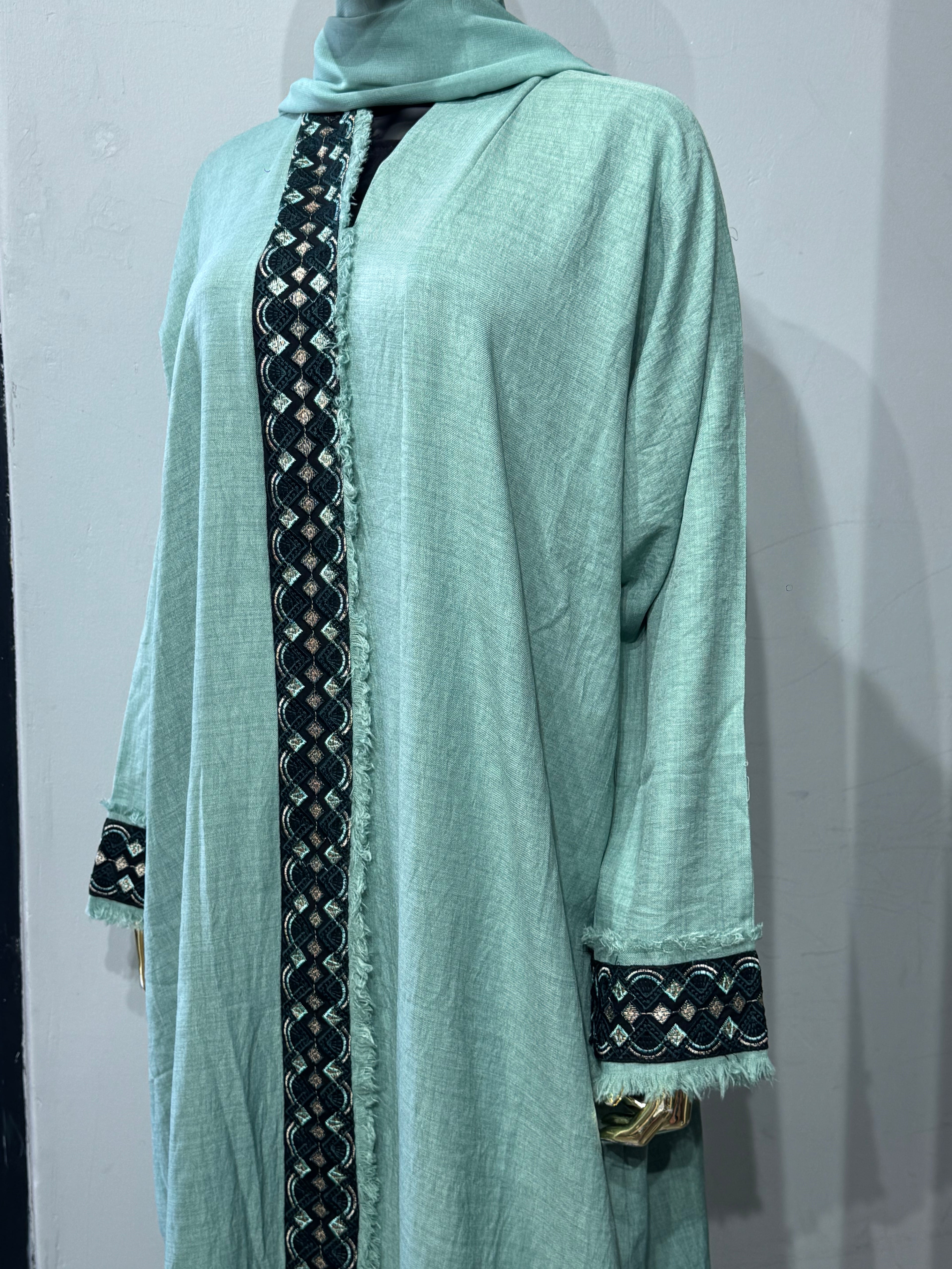Naseem Al Bahar Geometric Trim Open Abaya