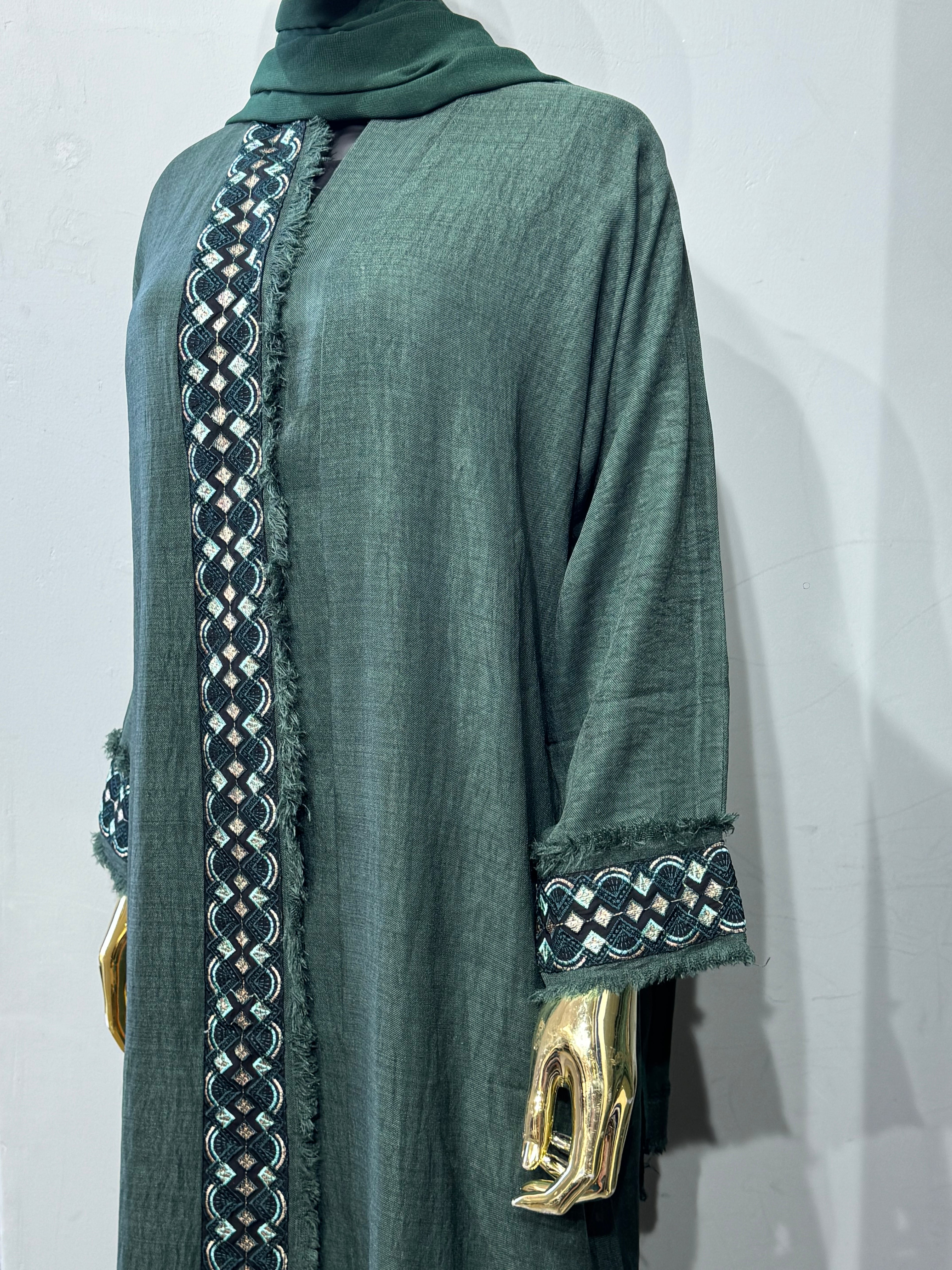 Naseem Al Bahar Geometric Trim Open Abaya