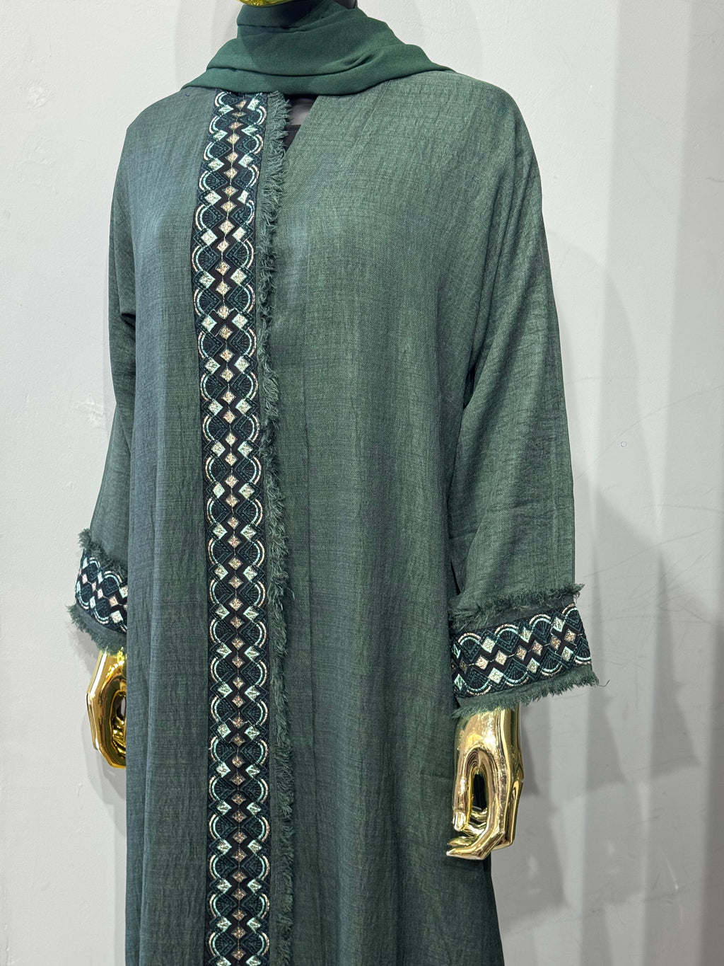 Naseem Al Bahar Geometric Trim Open Abaya