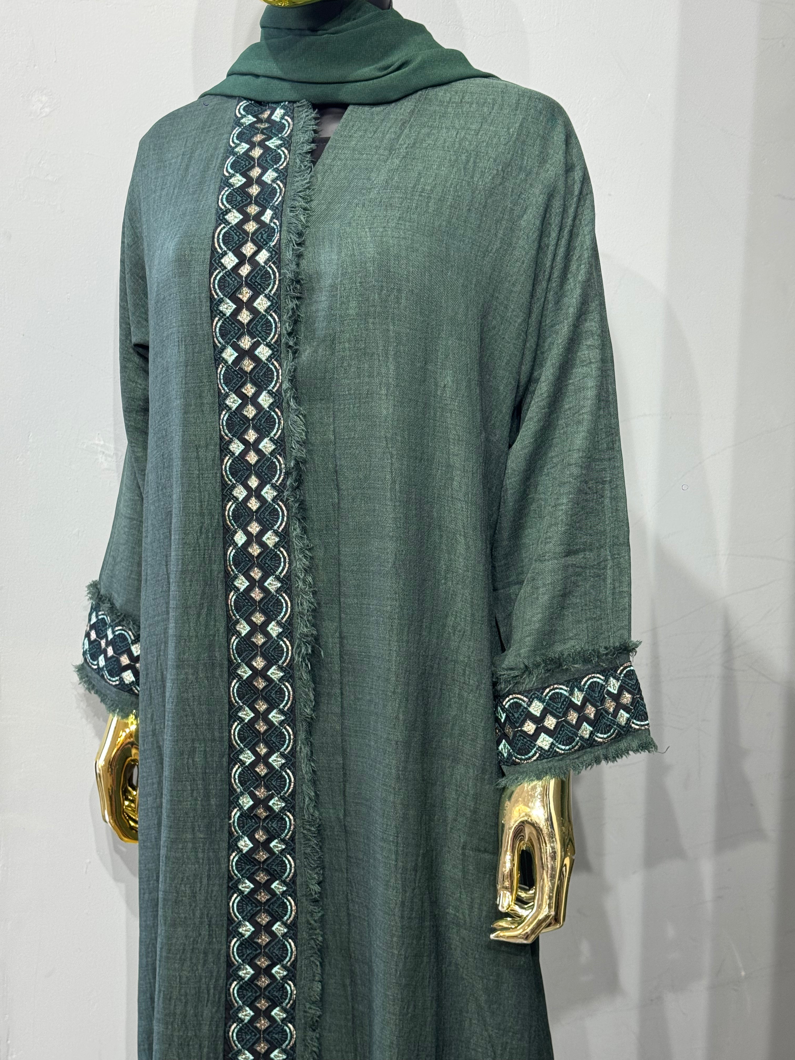 Naseem Al Bahar Geometric Trim Open Abaya