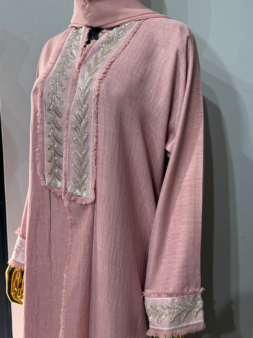 Fringe-Trim Embroidered Abaya