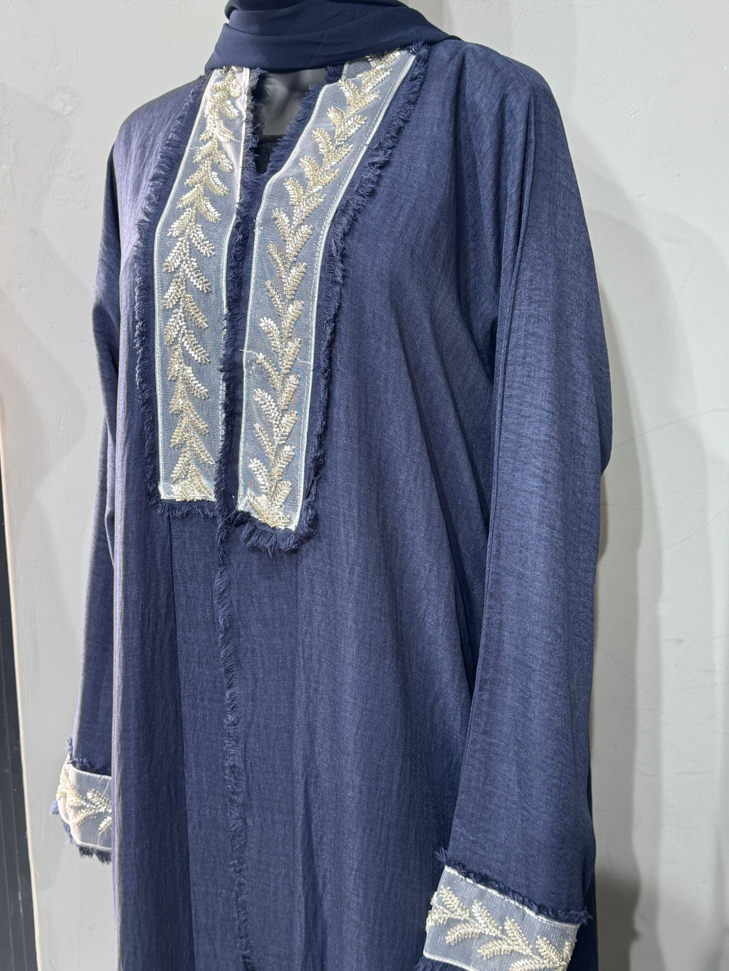 Fringe-Trim Embroidered Abaya