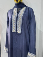 Fringe-Trim Embroidered Abaya