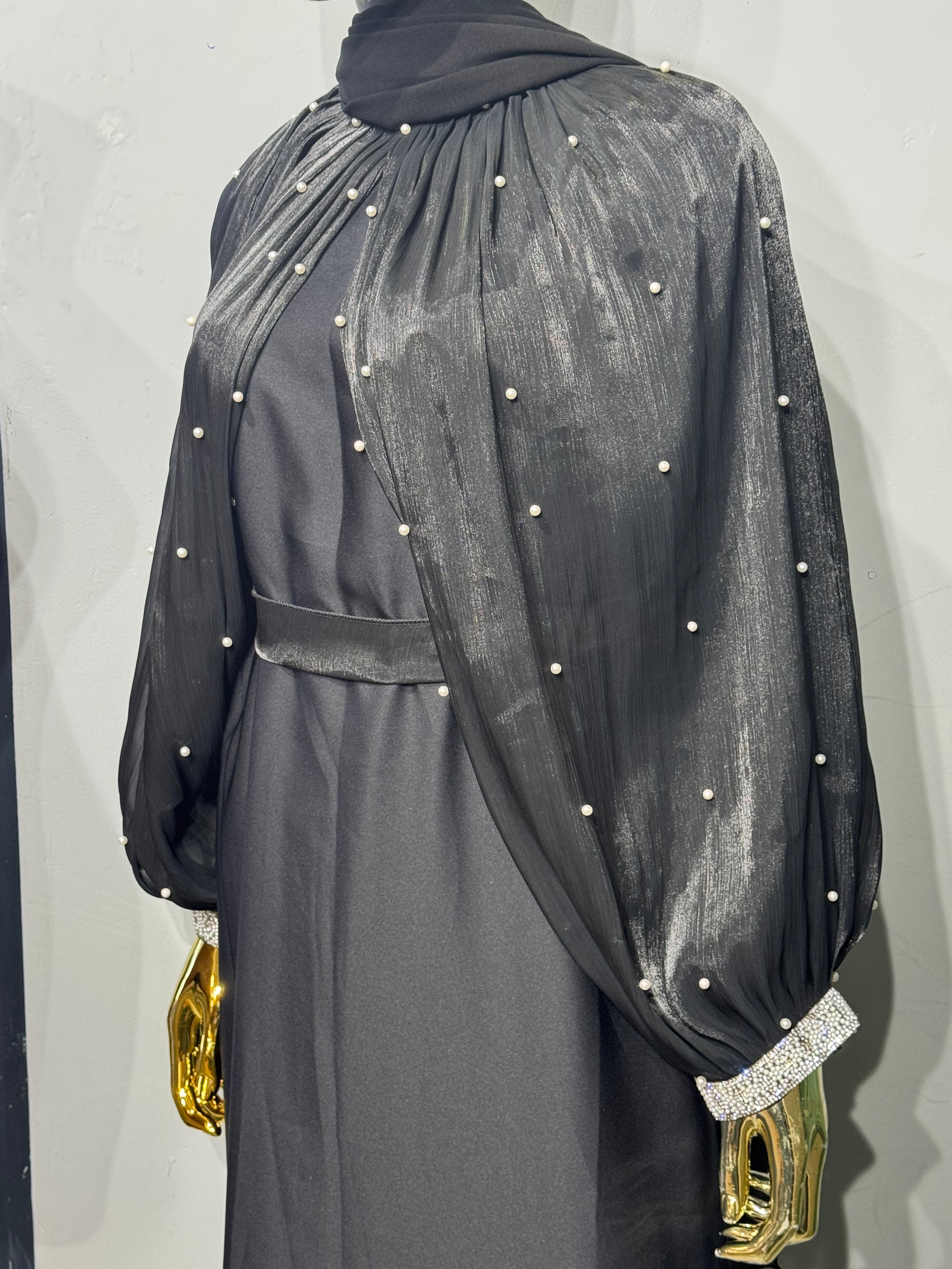 Layl Al Nujūm Pearl-Studded Sleeve Abaya