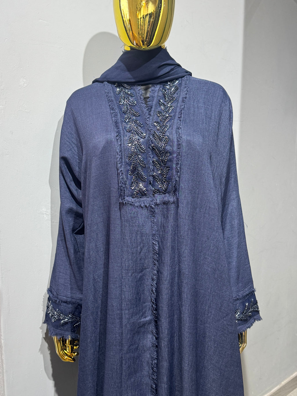 Fringe-Trim Embroidered Abaya