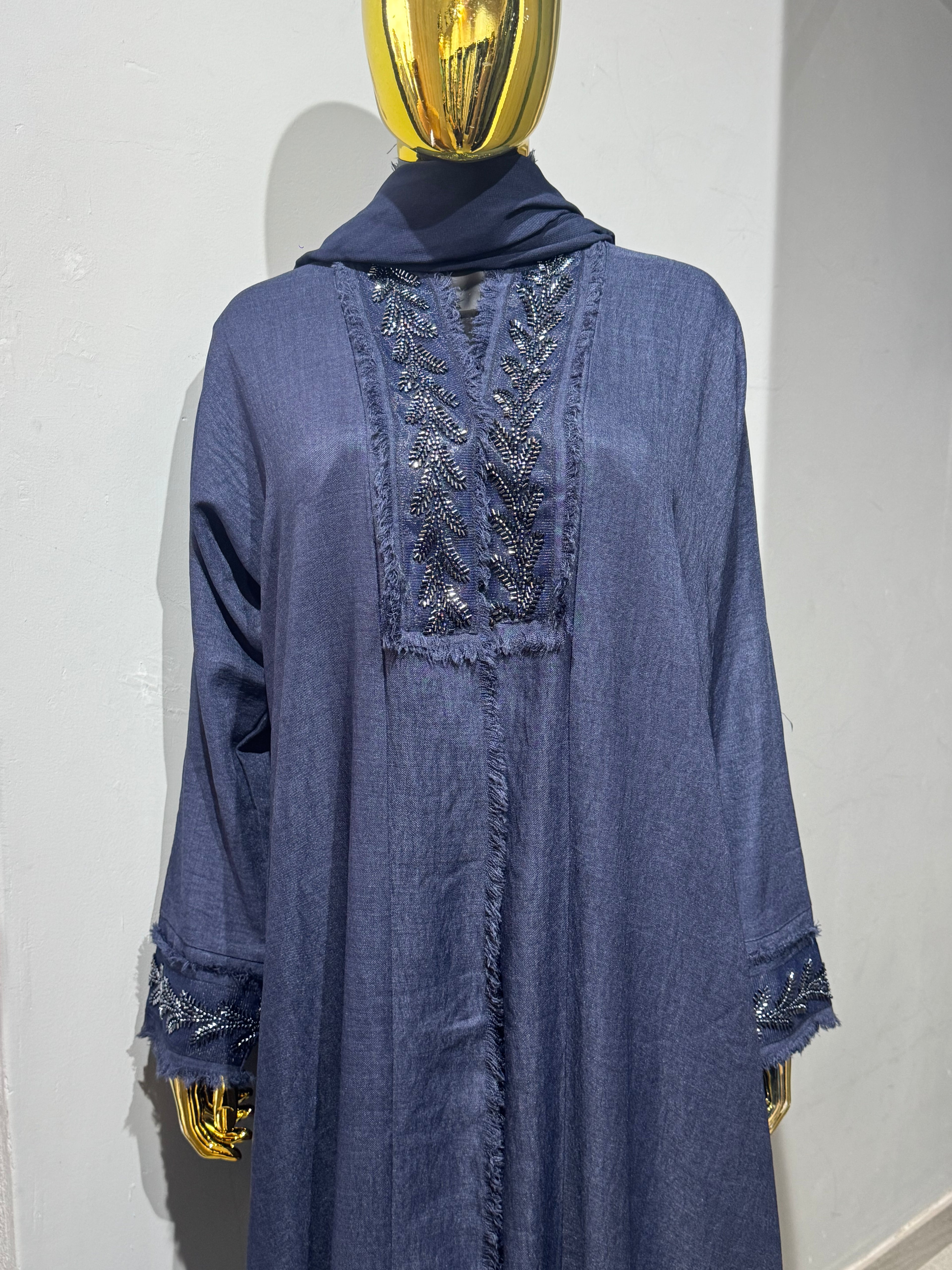 Fringe-Trim Embroidered Abaya