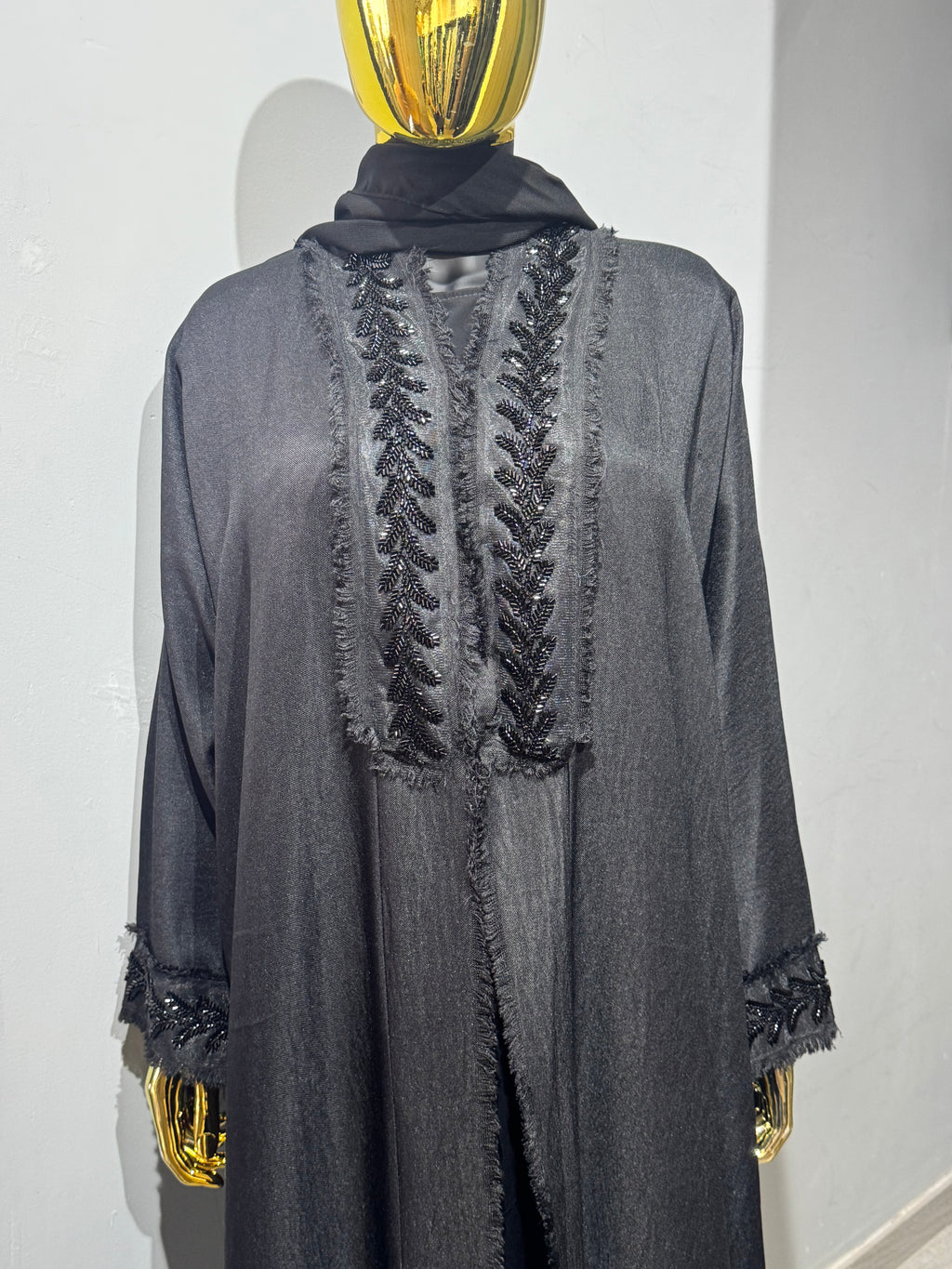 Fringe-Trim Embroidered Abaya