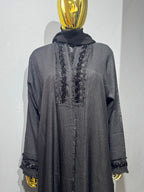 Fringe-Trim Embroidered Abaya