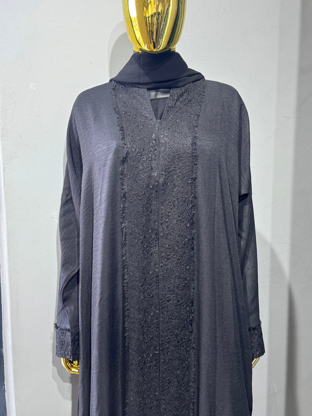 Floral Panel Fringe Open Abaya