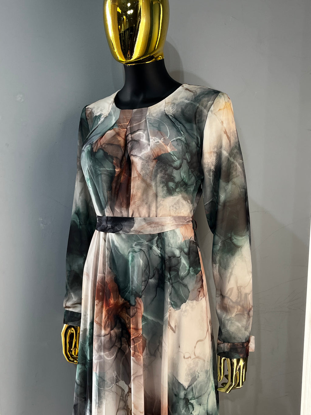 Lams Al Khayal Belted Chiffon Dress