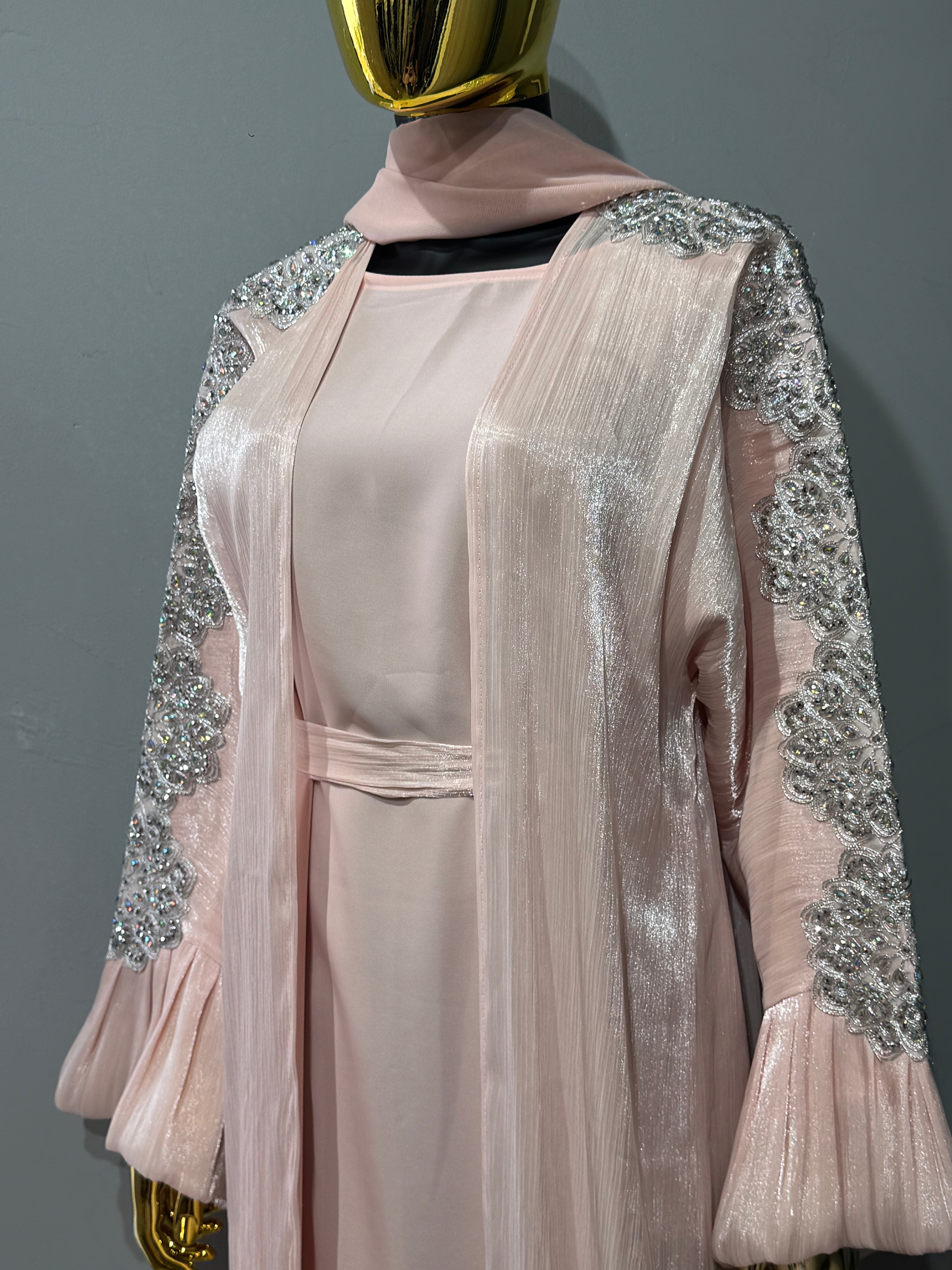 Qamar Al Ward Crystal-Embellished Bell Sleeve Abaya