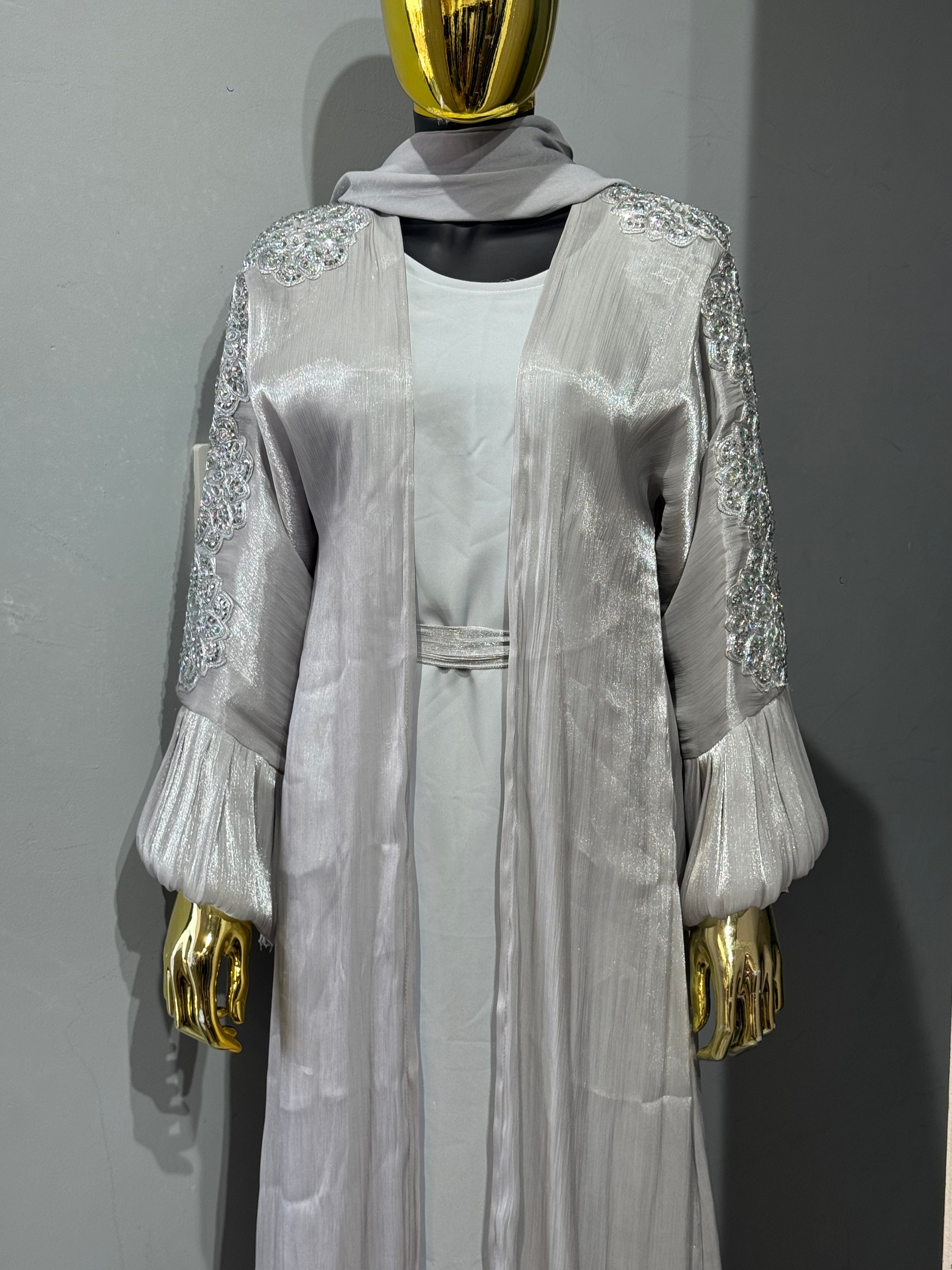 Qamar Al Ward Crystal-Embellished Bell Sleeve Abaya