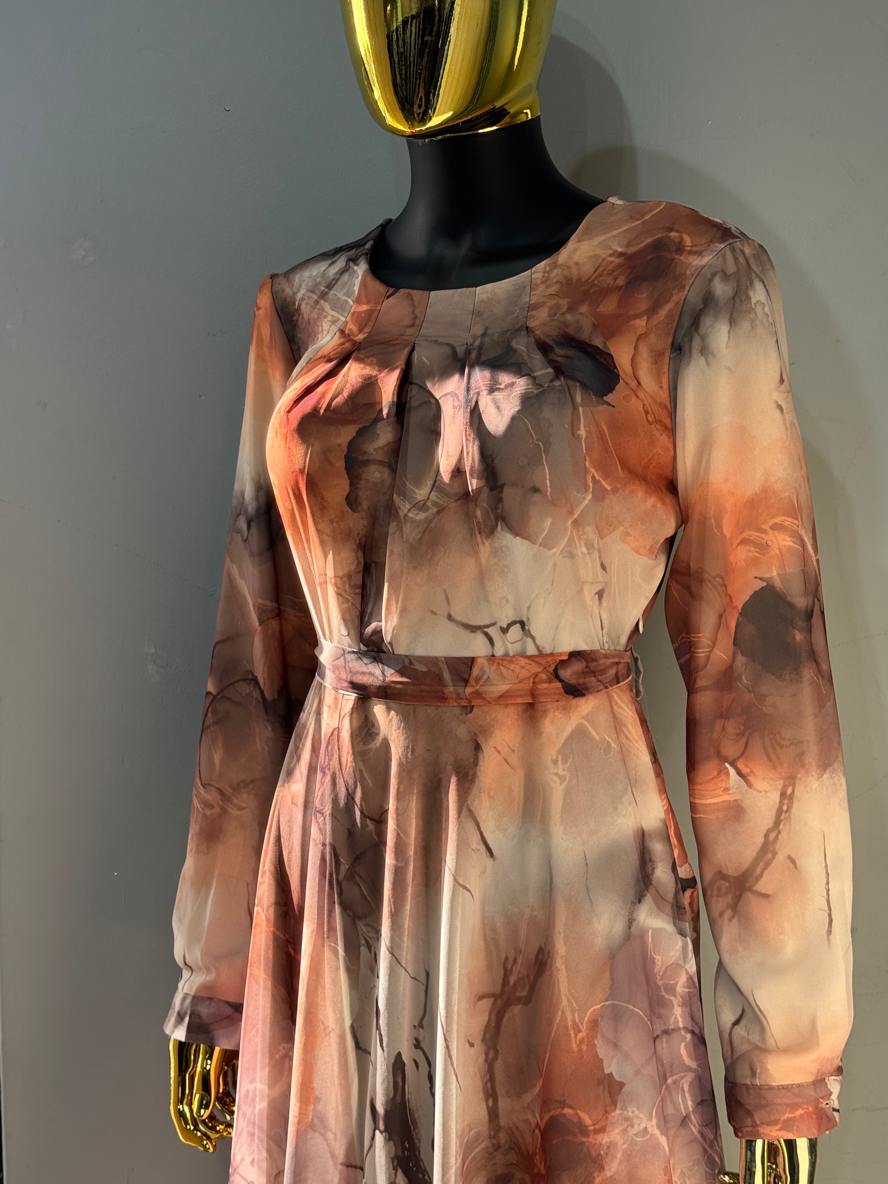 Lams Al Khayal Belted Chiffon Dress