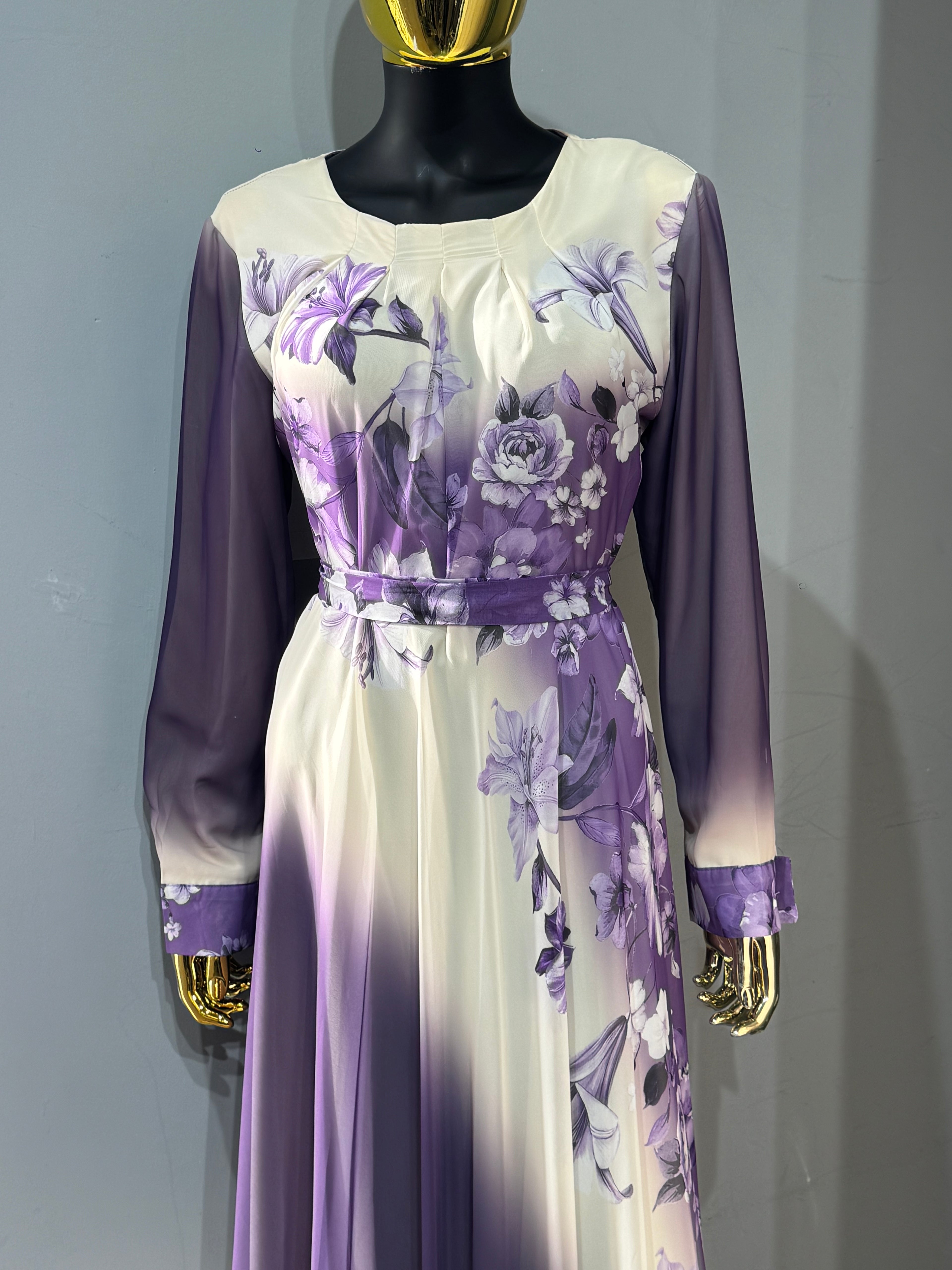 Lams Al Khayal Belted Chiffon Dress