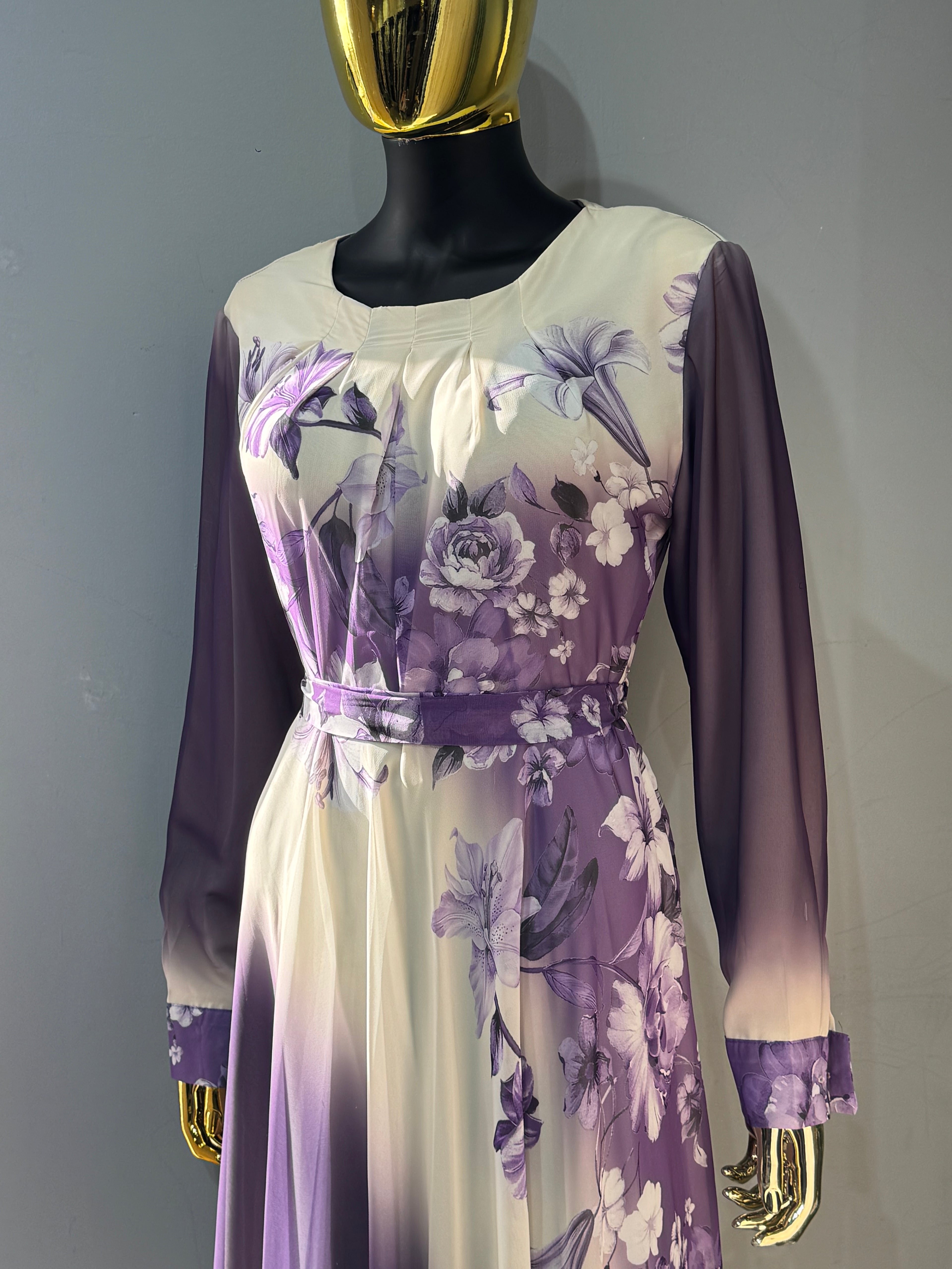 Lams Al Khayal Belted Chiffon Dress