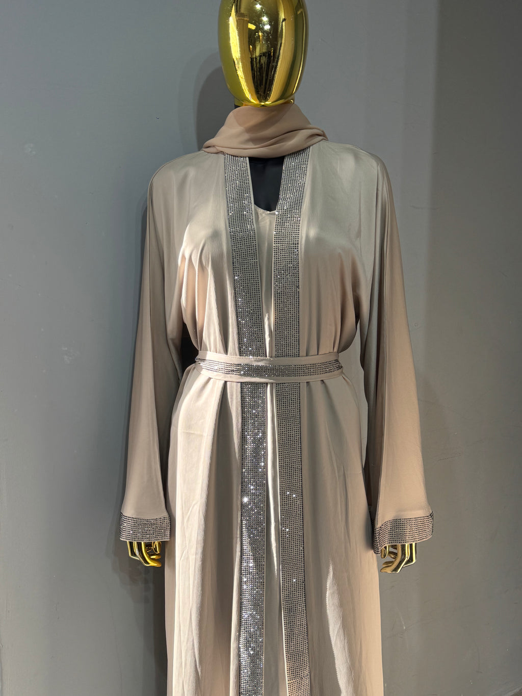 Duha Al Fajr Crystal-Embellished Belted Abaya