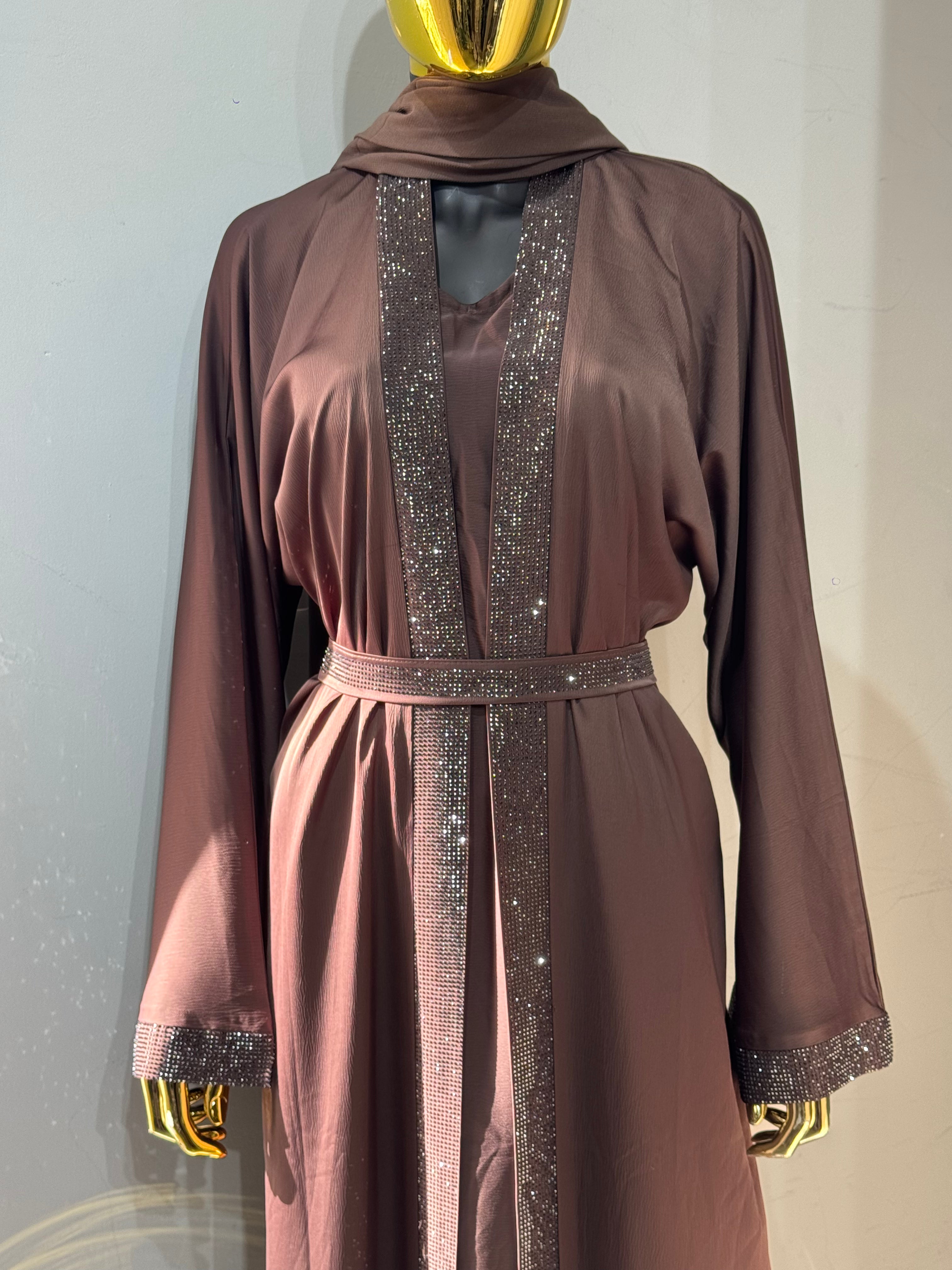 Duha Al Fajr Crystal-Embellished Belted Abaya