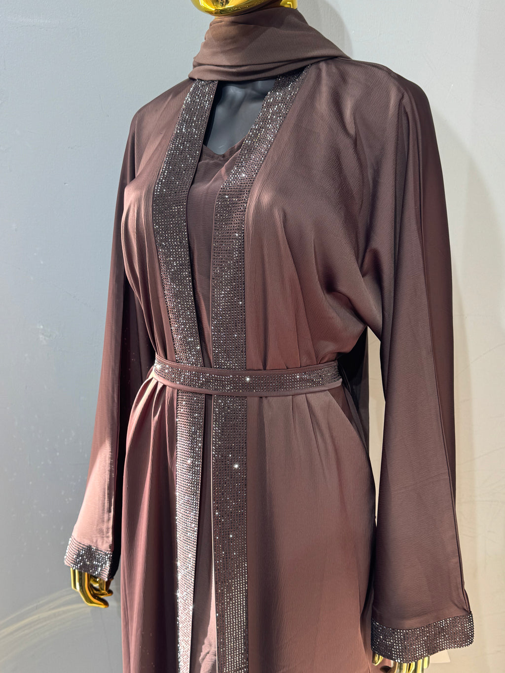 Duha Al Fajr Crystal-Embellished Belted Abaya