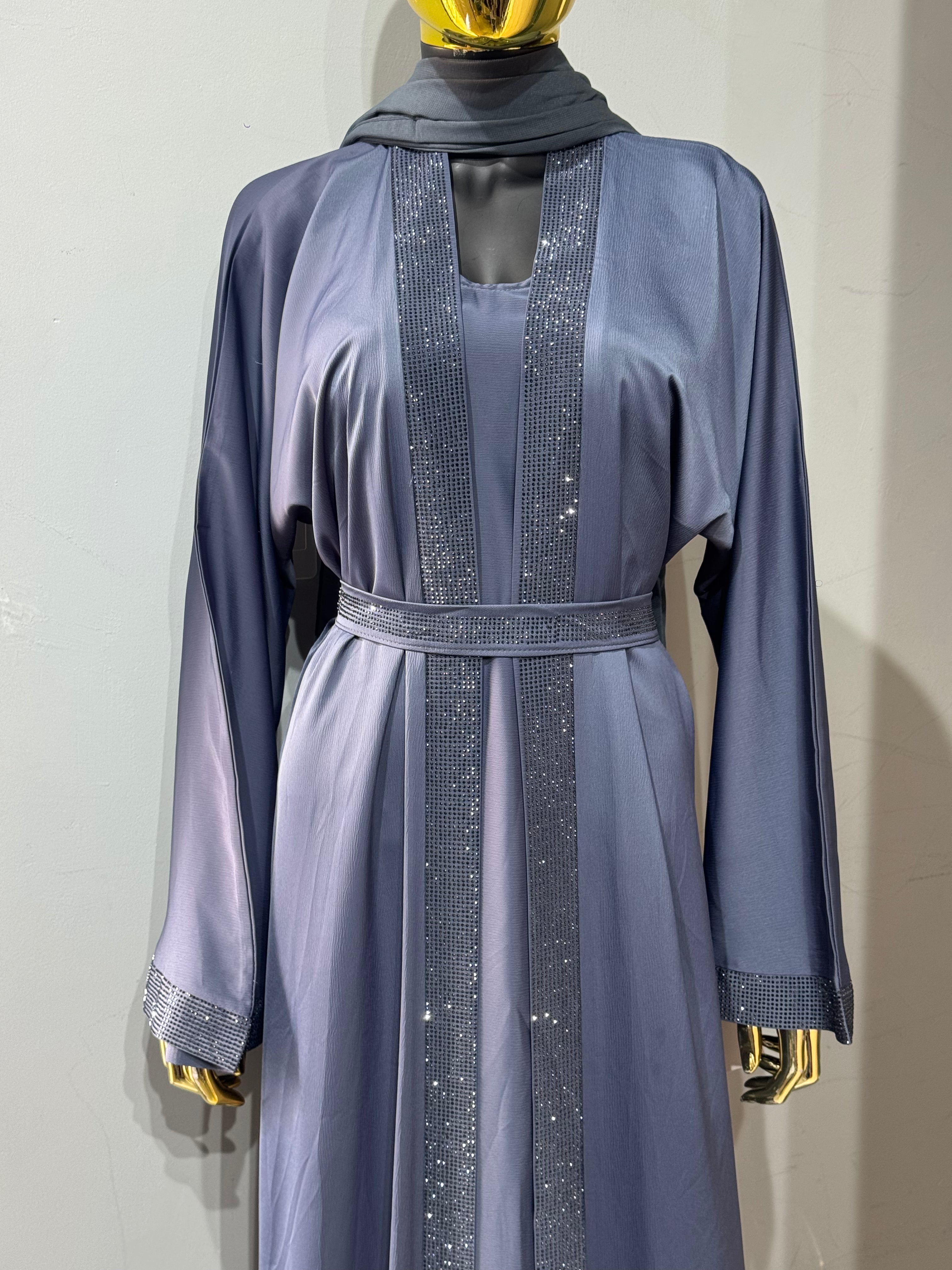 Duha Al Fajr Crystal-Embellished Belted Abaya
