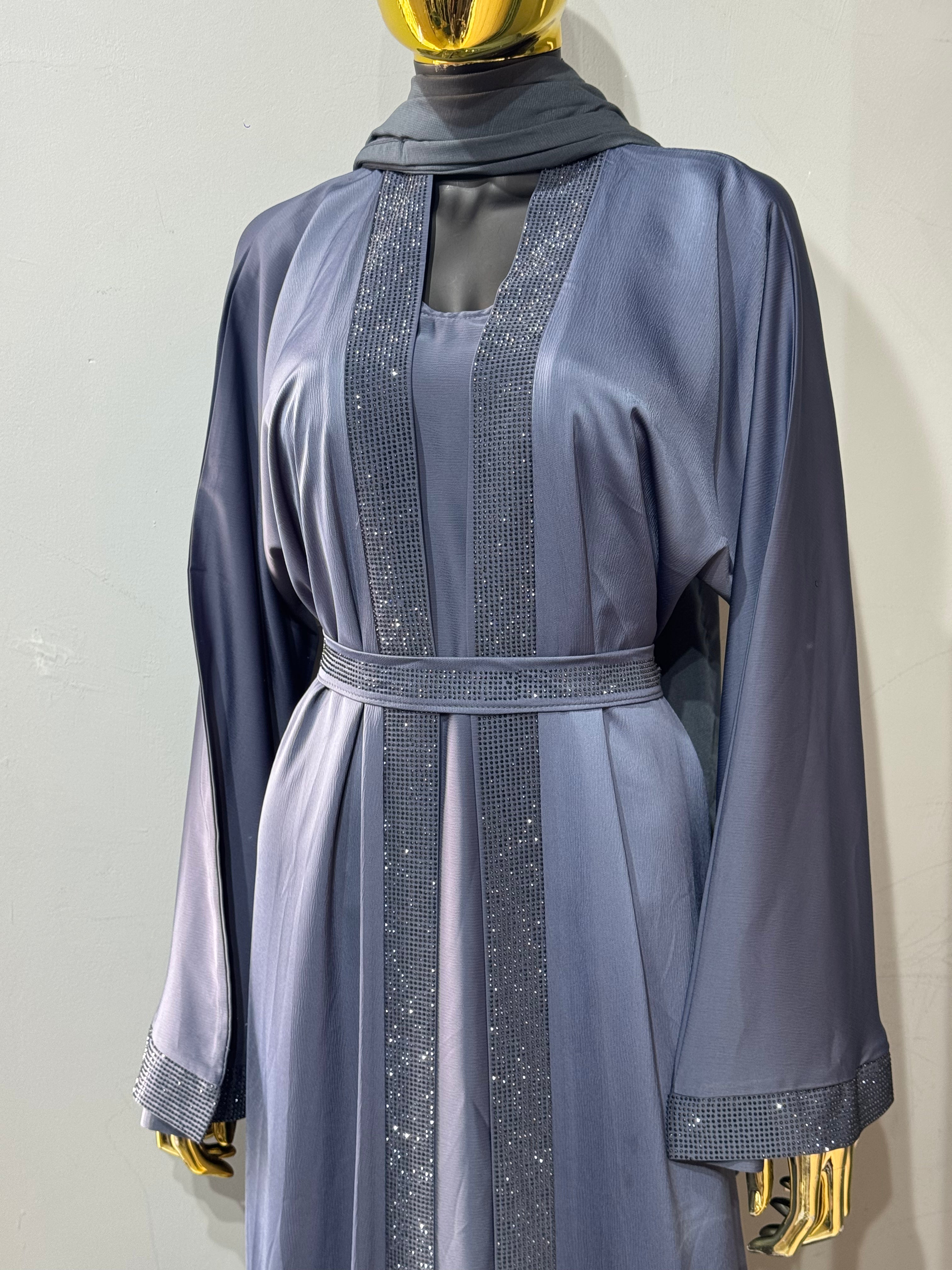 Duha Al Fajr Crystal-Embellished Belted Abaya