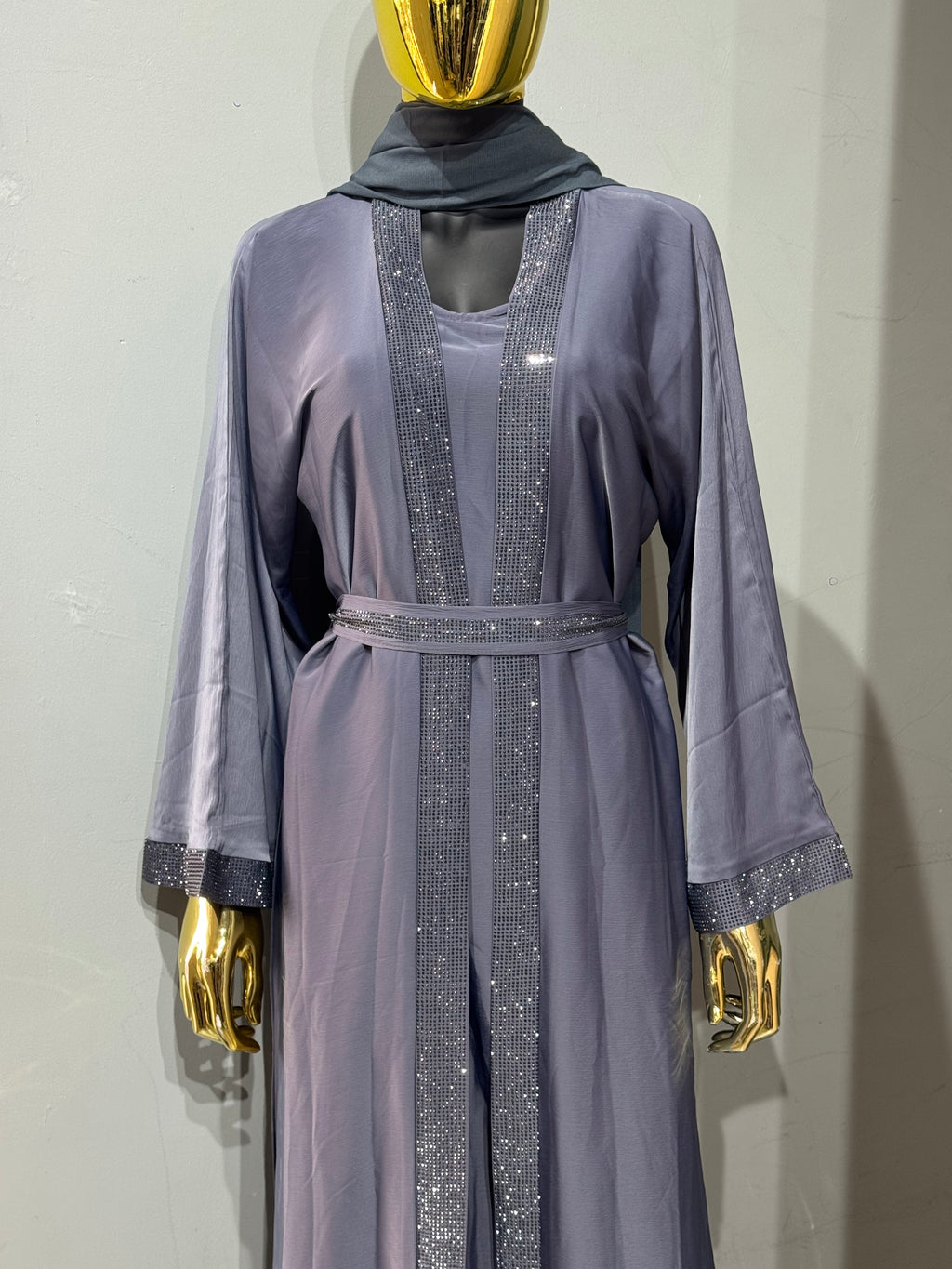 Duha Al Fajr Crystal-Embellished Belted Abaya
