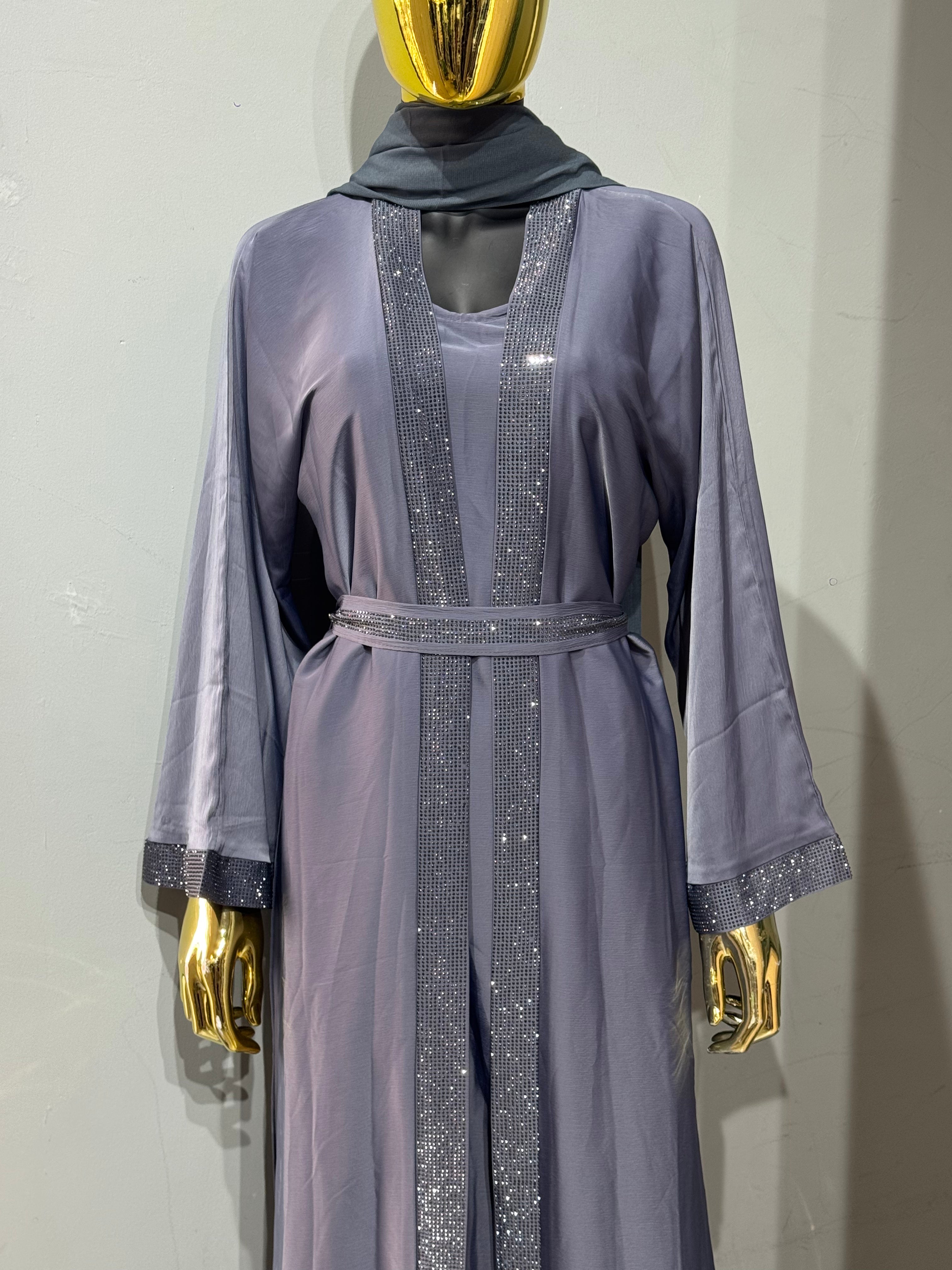 Duha Al Fajr Crystal-Embellished Belted Abaya