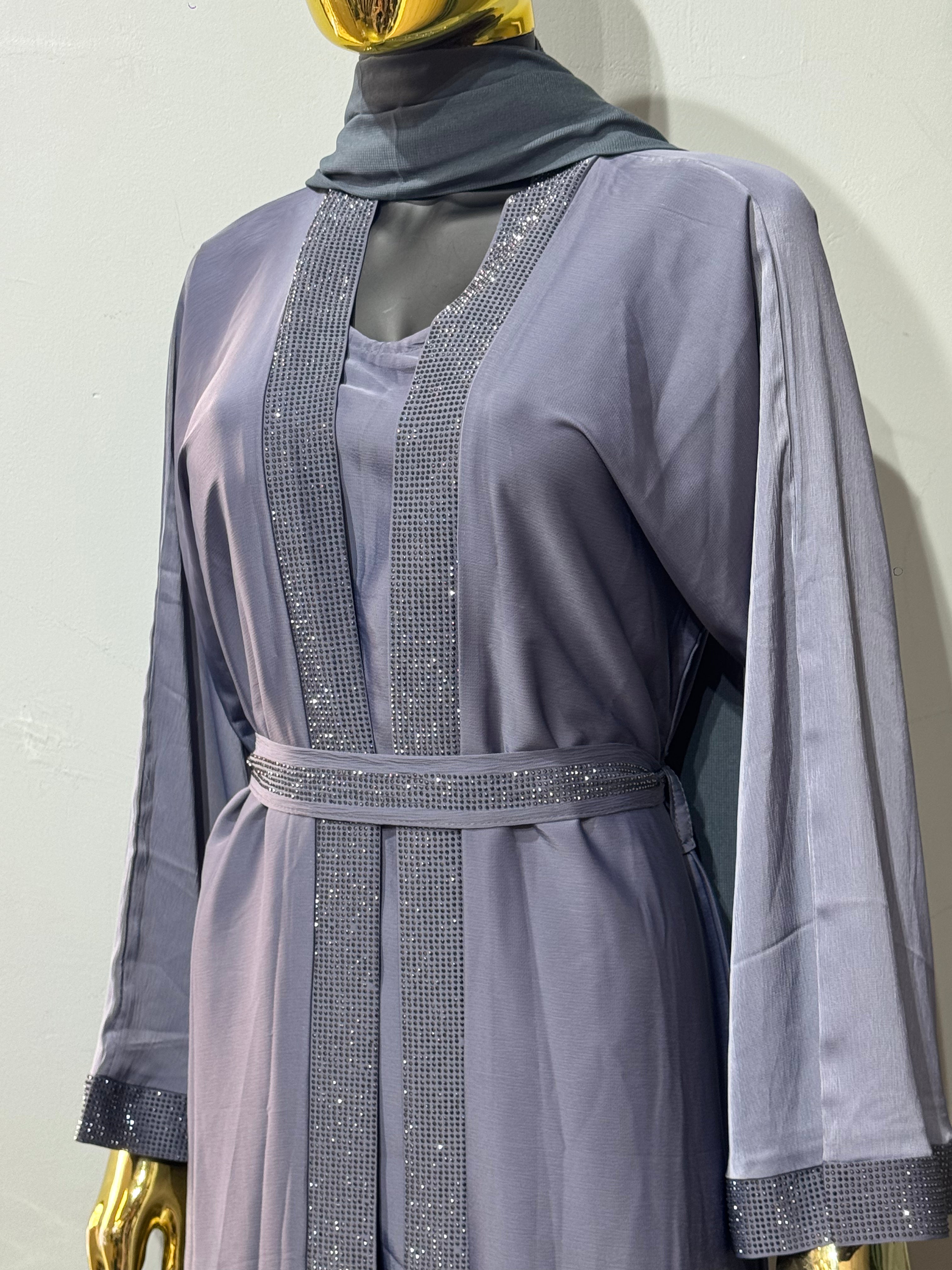Duha Al Fajr Crystal-Embellished Belted Abaya