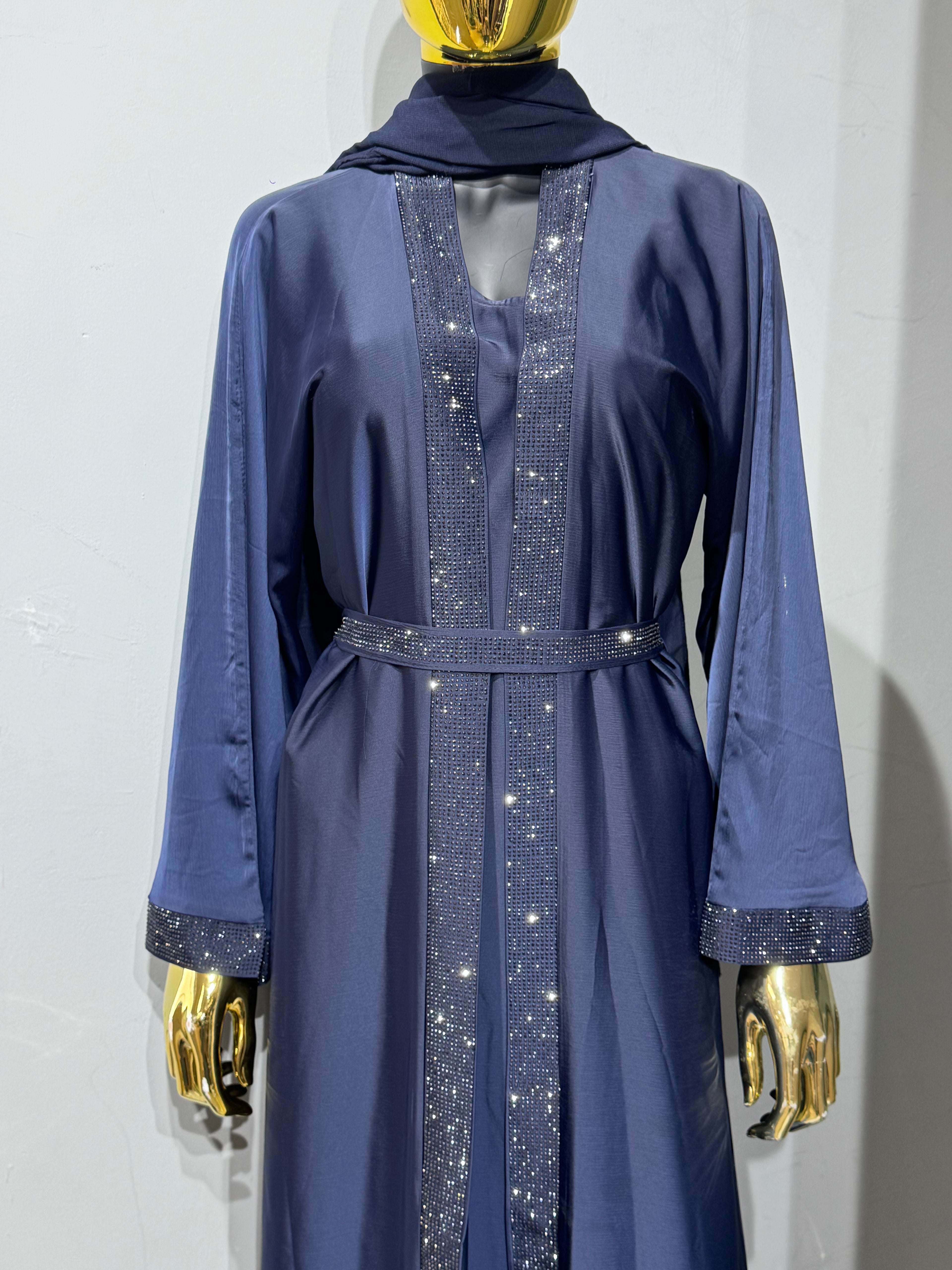 Duha Al Fajr Crystal-Embellished Belted Abaya