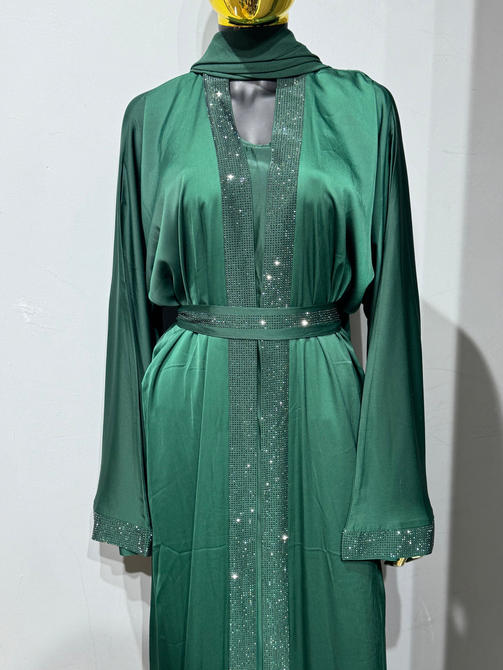 Duha Al Fajr Crystal-Embellished Belted Abaya