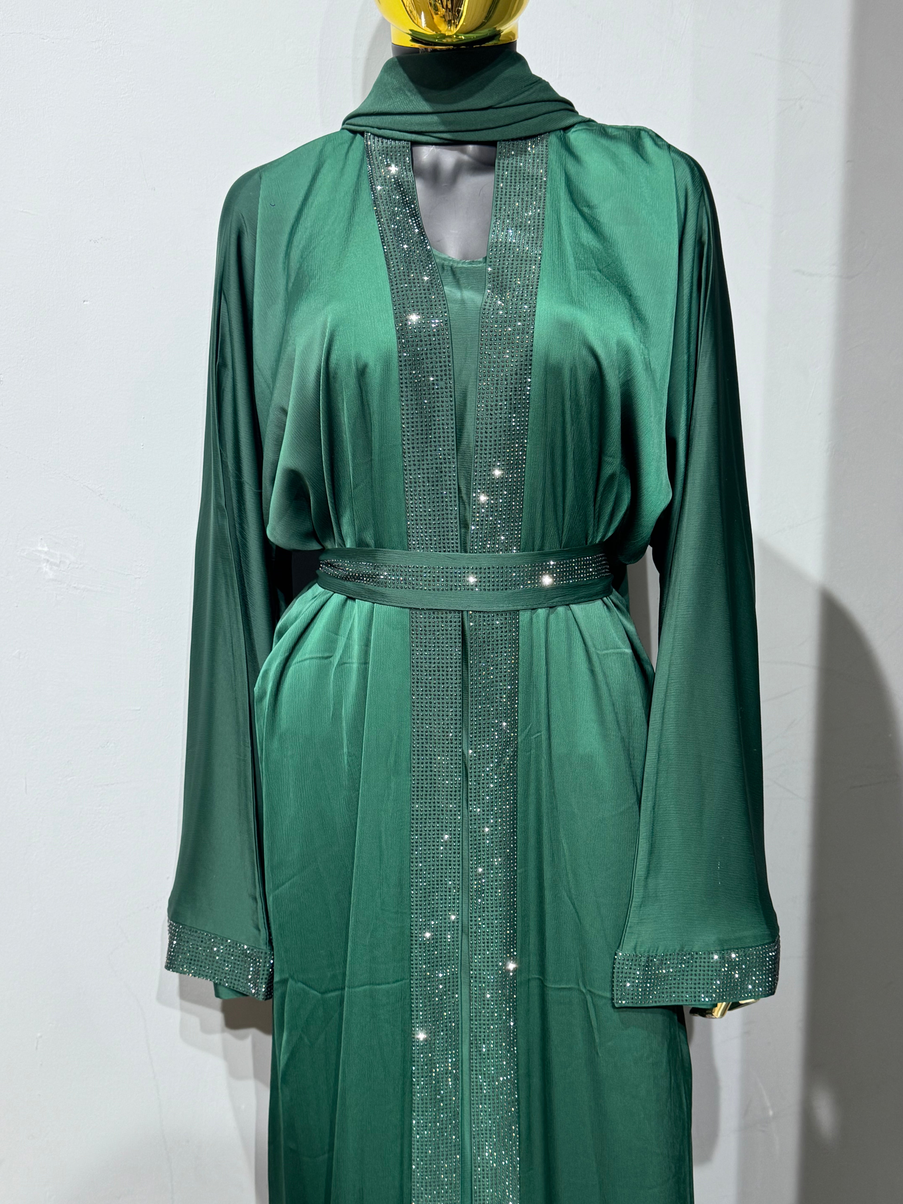 Duha Al Fajr Crystal-Embellished Belted Abaya