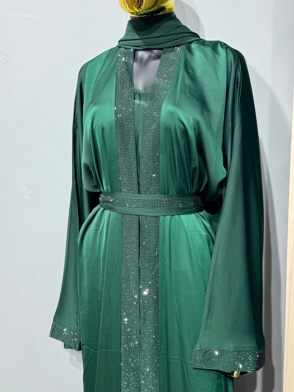Duha Al Fajr Crystal-Embellished Belted Abaya