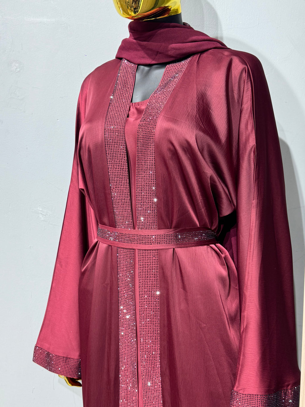 Duha Al Fajr Crystal-Embellished Belted Abaya