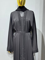 Duha Al Fajr Crystal-Embellished Belted Abaya