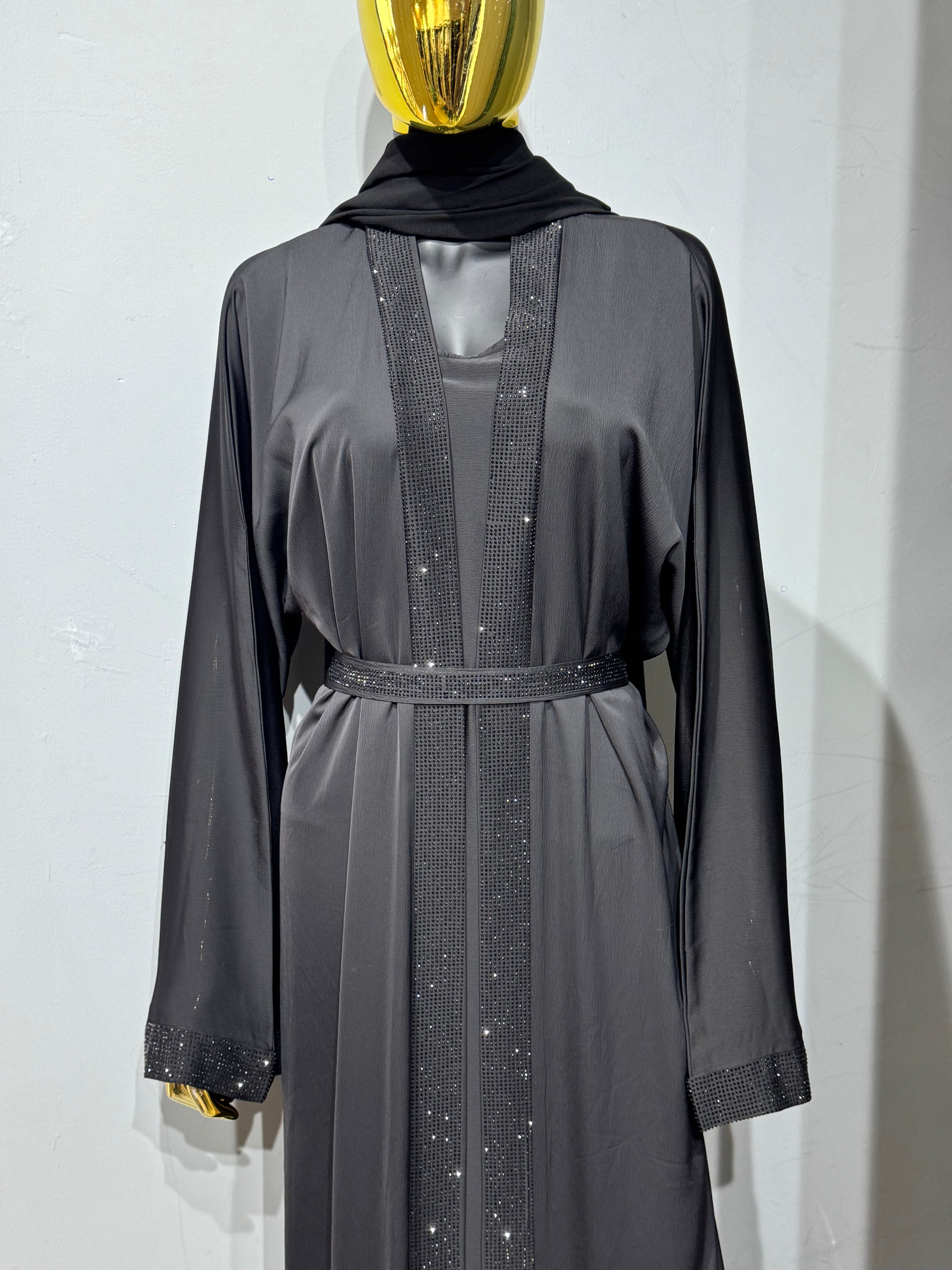 Duha Al Fajr Crystal-Embellished Belted Abaya