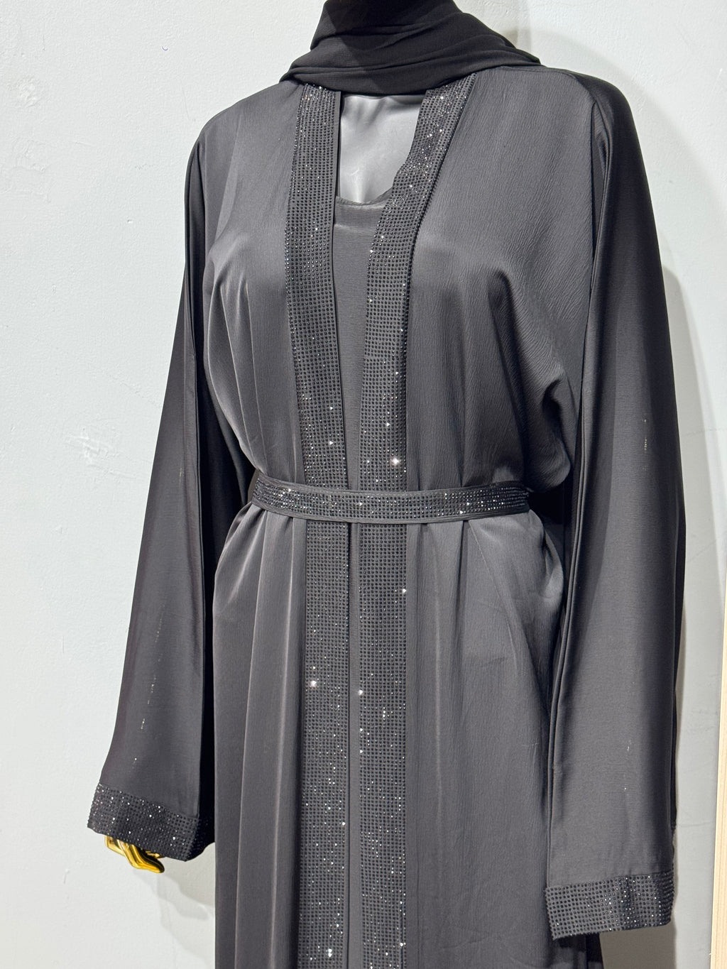 Duha Al Fajr Crystal-Embellished Belted Abaya