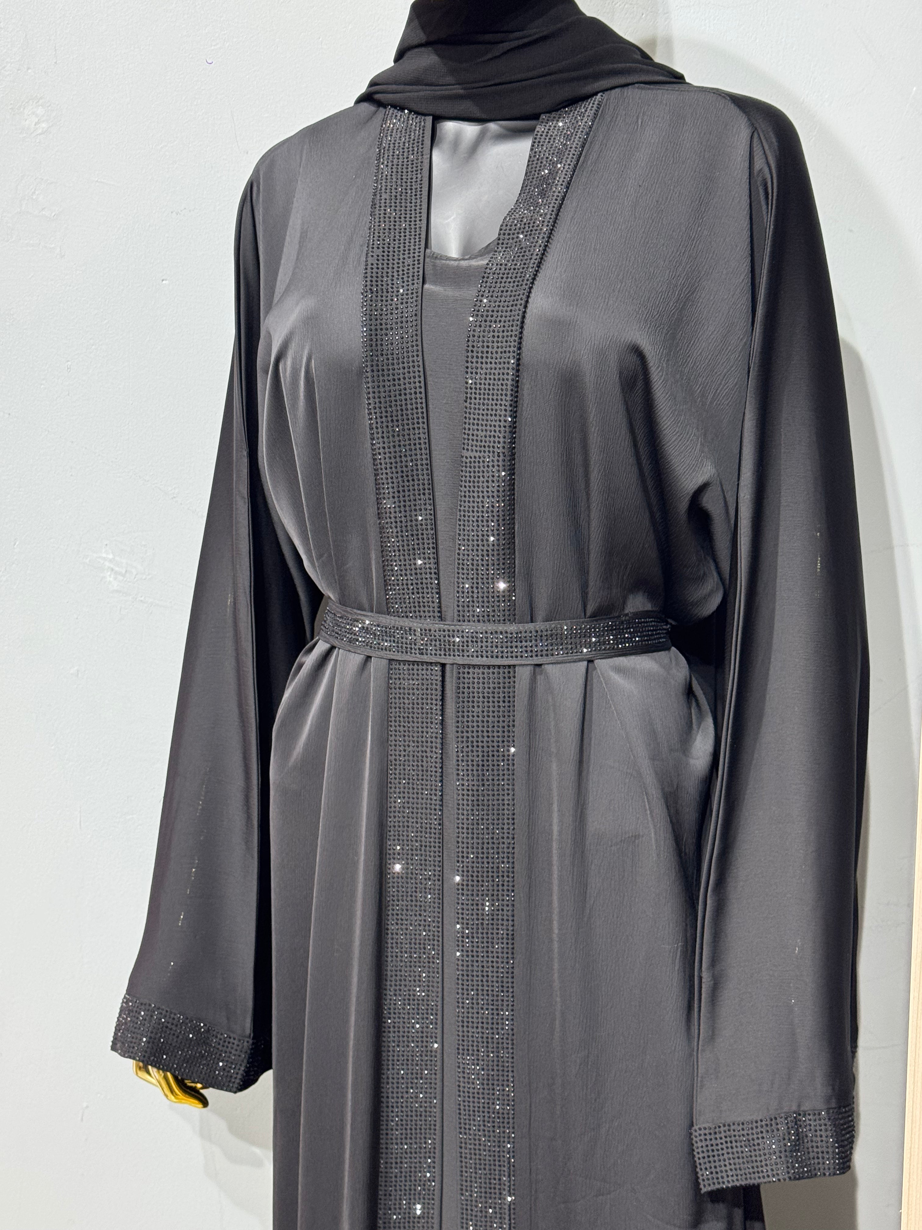 Duha Al Fajr Crystal-Embellished Belted Abaya