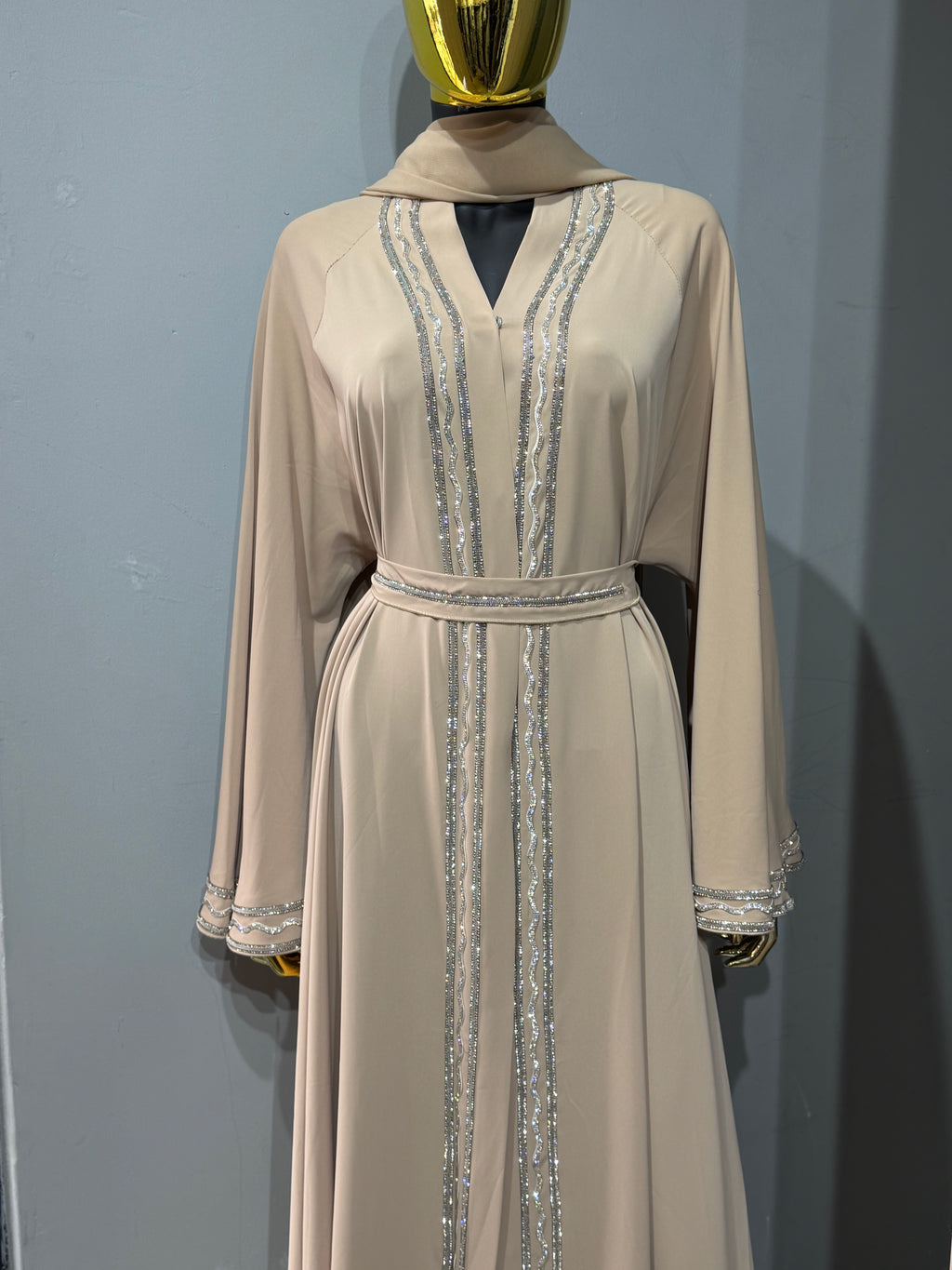 Malika Al Asal Rope-Trim Belted Abaya