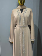 Malika Al Asal Rope-Trim Belted Abaya