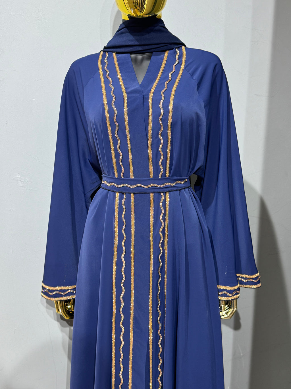 Malika Al Asal Rope-Trim Belted Abaya