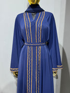 Malika Al Asal Rope-Trim Belted Abaya